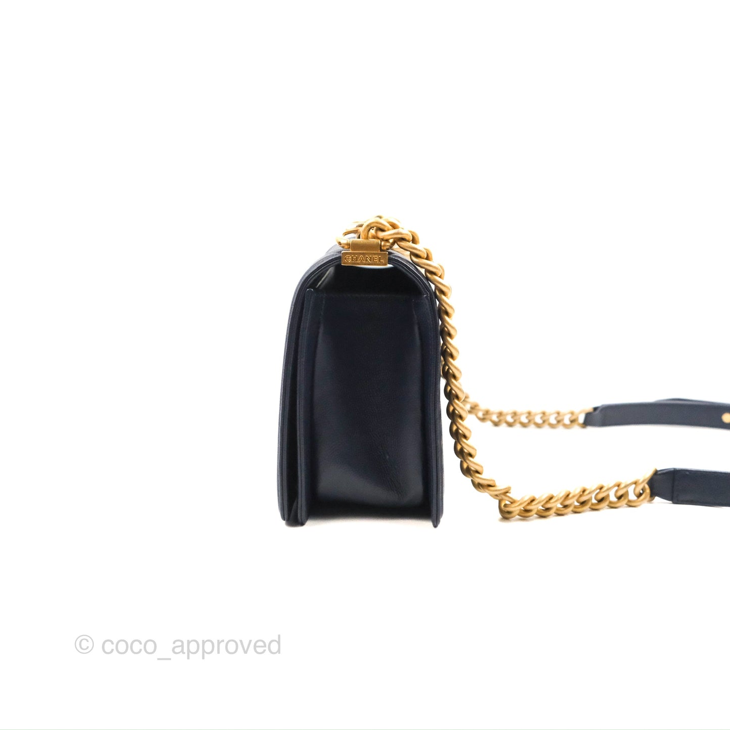Chanel Quilted Medium Boy Navy Caviar Aged Gold Hardware
