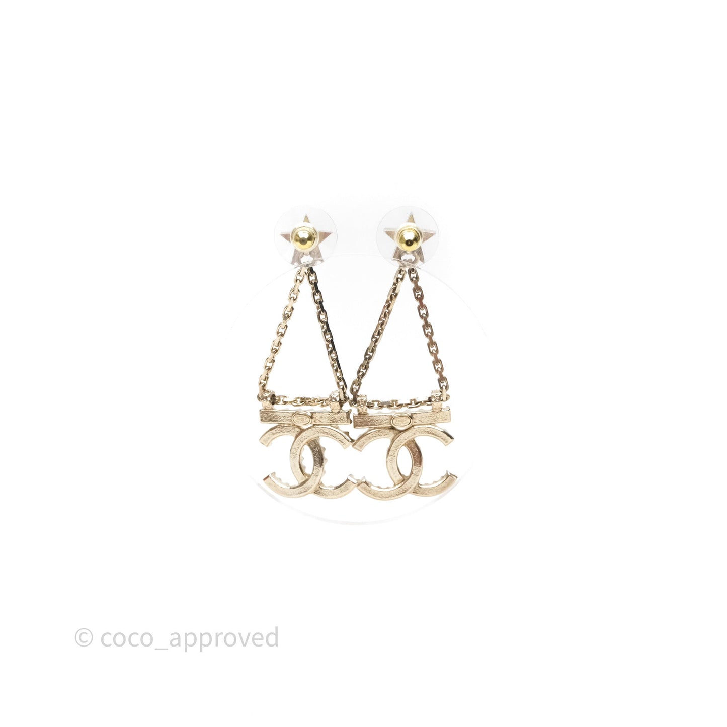Chanel Crystal CC Star Drop Earrings Gold Tone 22S