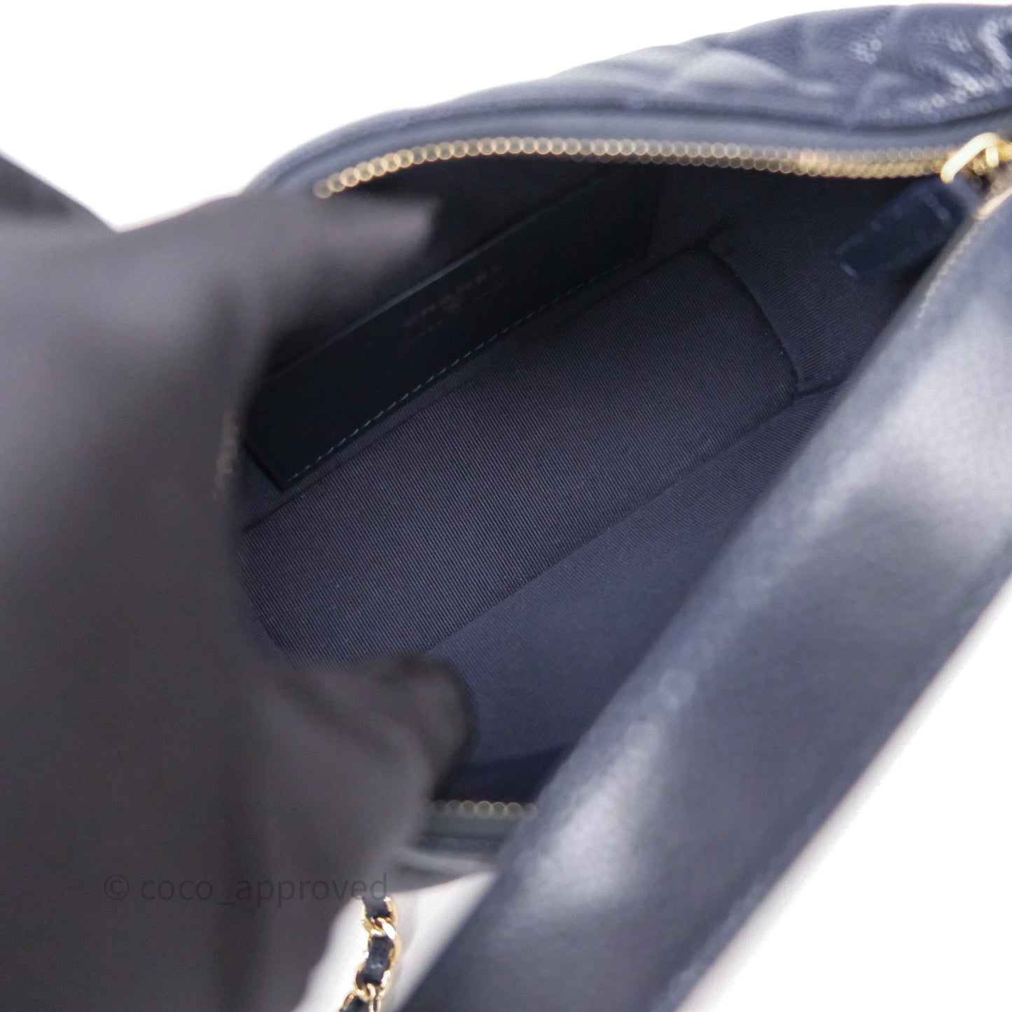 Chanel Quilted Hobo With Chain Dark Navy Caviar Gold Hardware