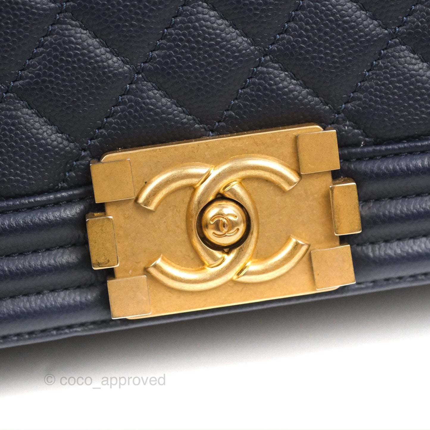 Chanel Quilted Medium Boy Navy Caviar Aged Gold Hardware