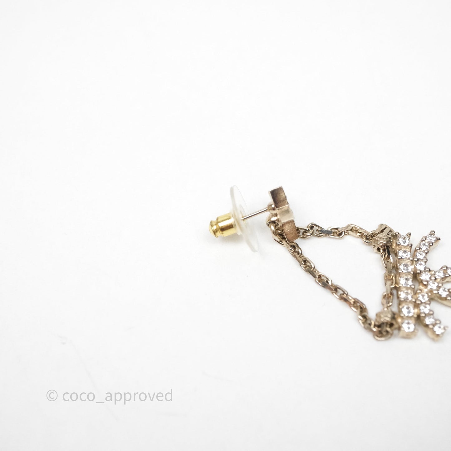 Chanel Crystal CC Star Drop Earrings Gold Tone 22S