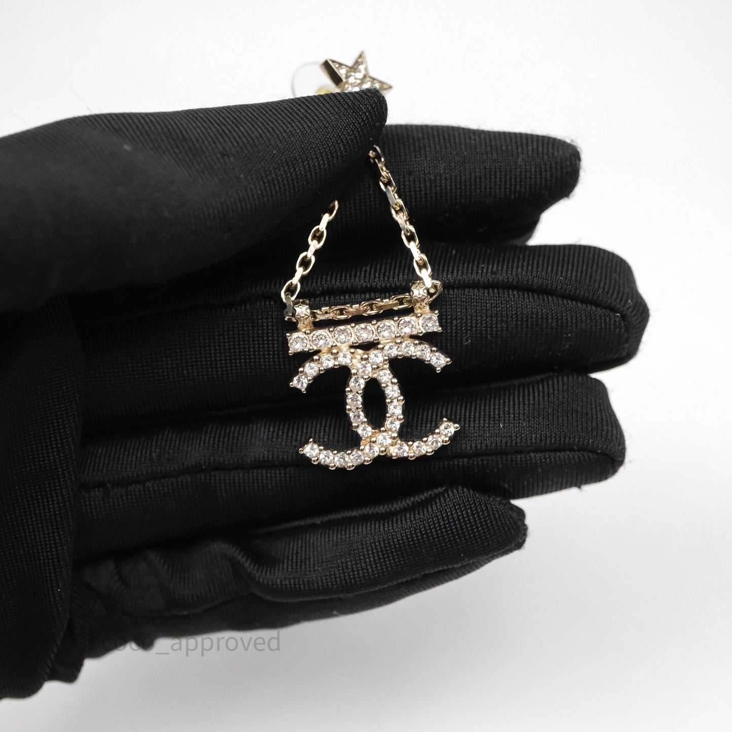 Chanel Crystal CC Star Drop Earrings Gold Tone 22S
