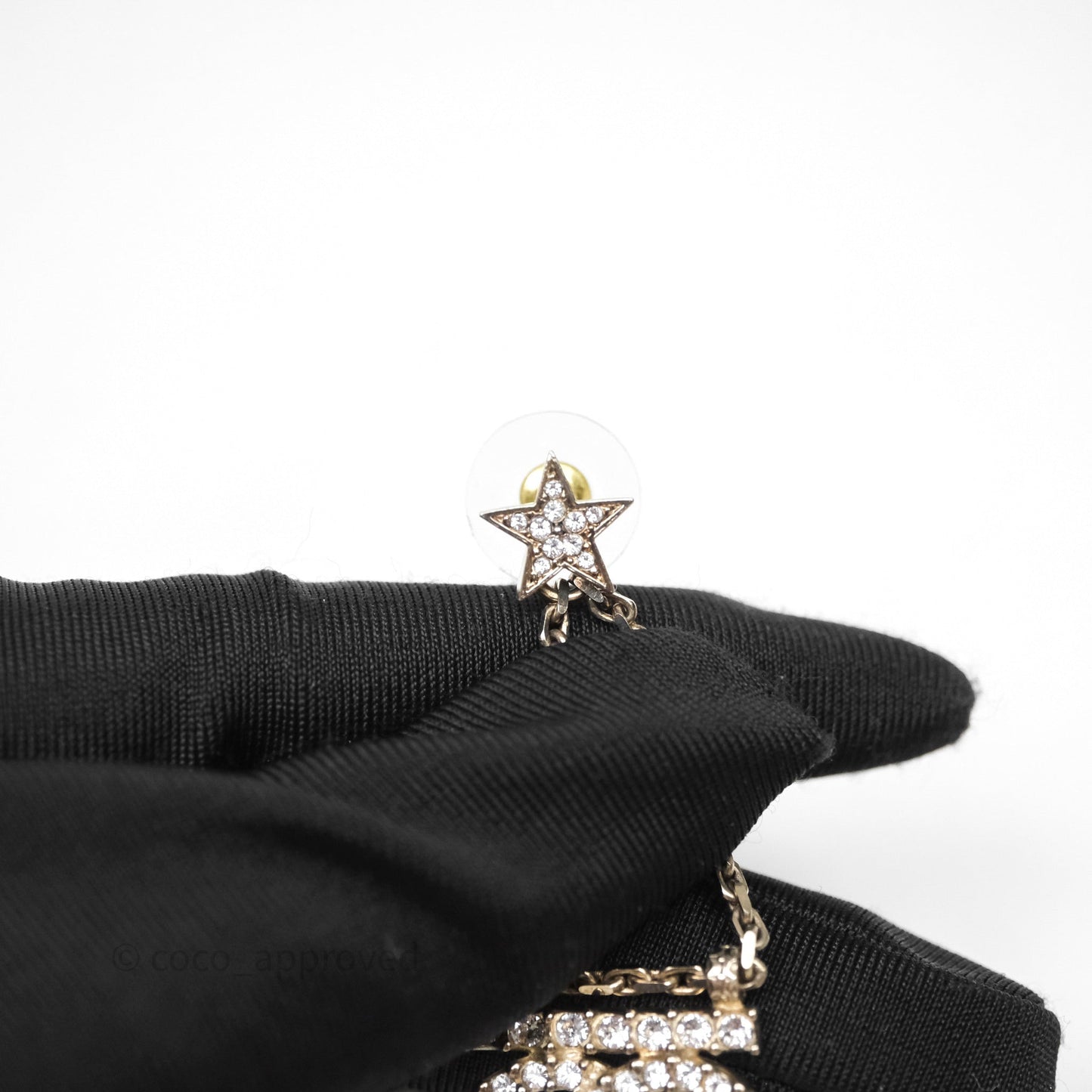 Chanel Crystal CC Star Drop Earrings Gold Tone 22S