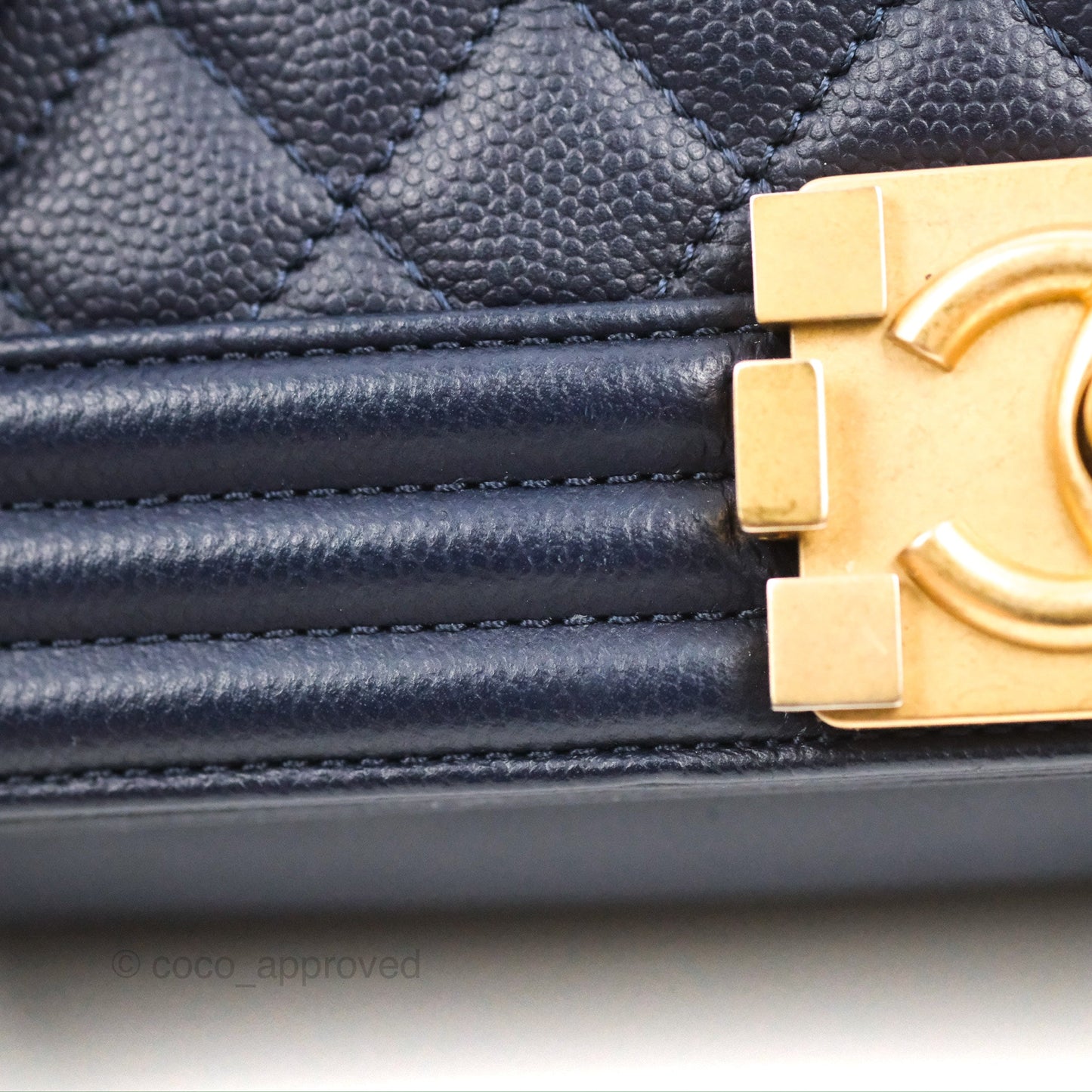 Chanel Quilted Medium Boy Navy Caviar Aged Gold Hardware