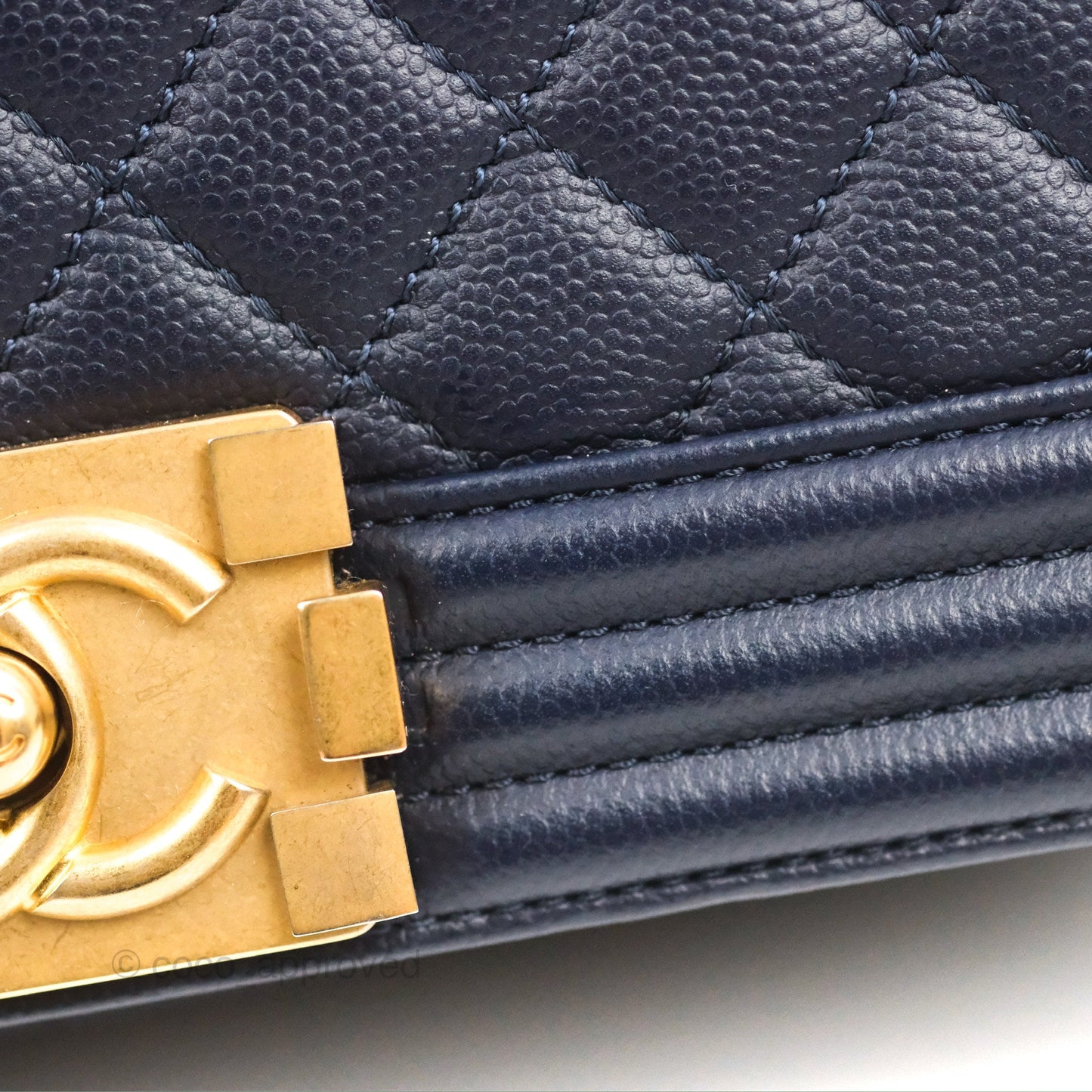 Chanel Quilted Medium Boy Navy Caviar Aged Gold Hardware