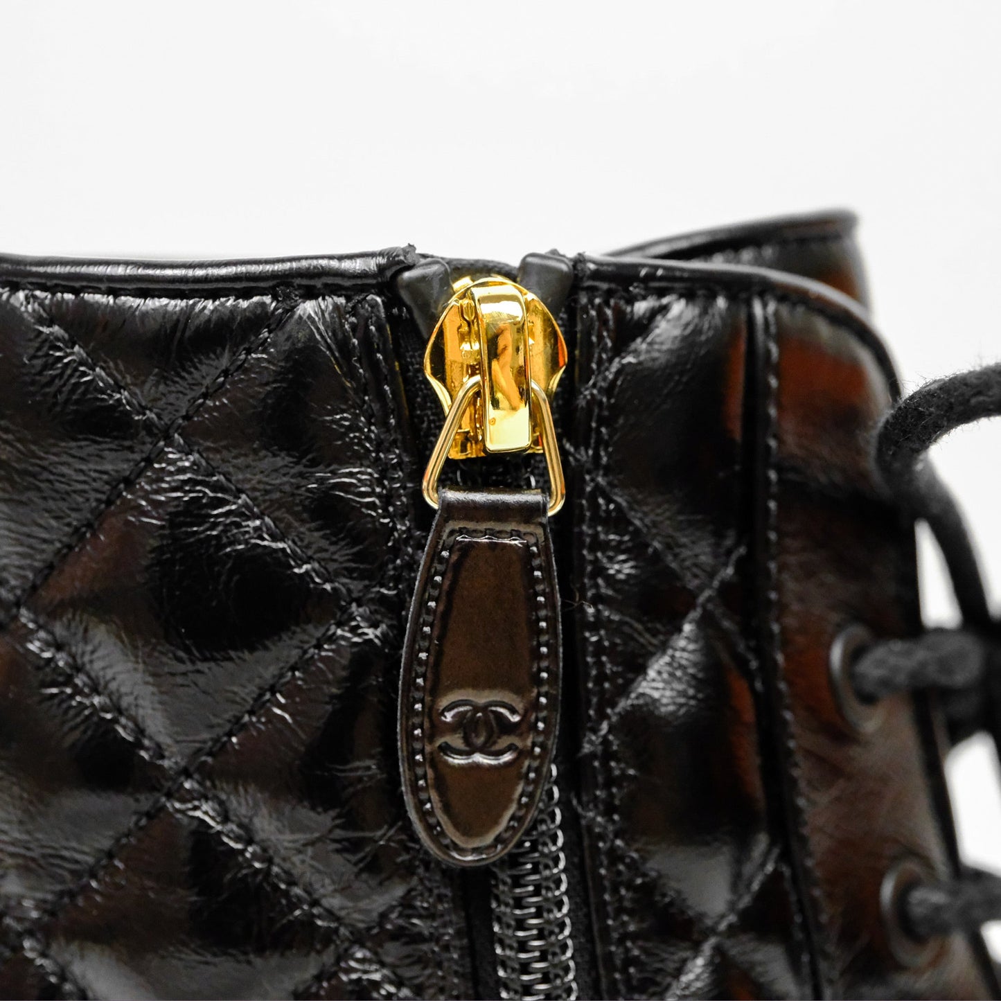 Chanel Patent Chain Lace Up Combat Boots Shiny Calfskin Black Size 36.5