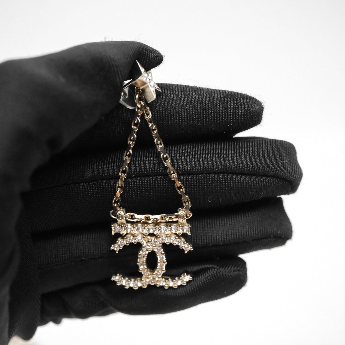 Chanel Crystal CC Star Drop Earrings Gold Tone 22S