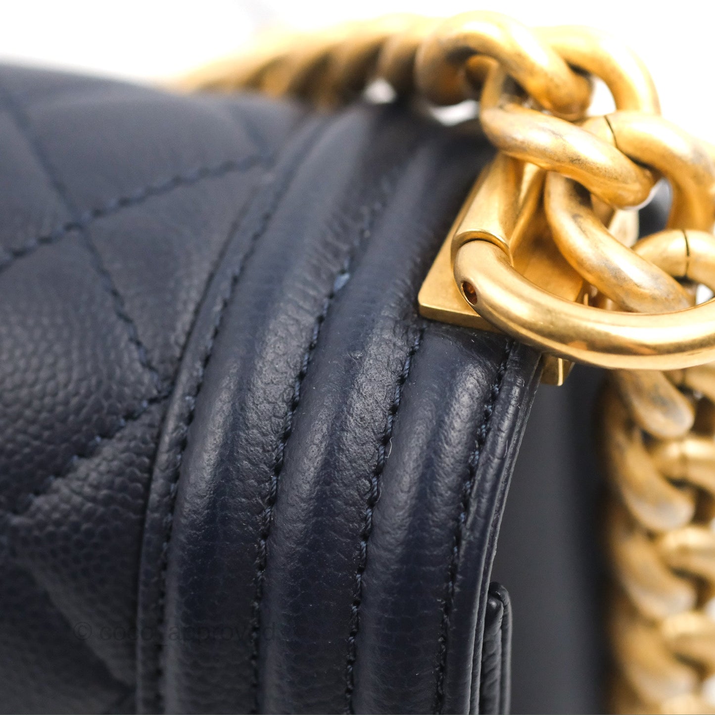 Chanel Quilted Medium Boy Navy Caviar Aged Gold Hardware