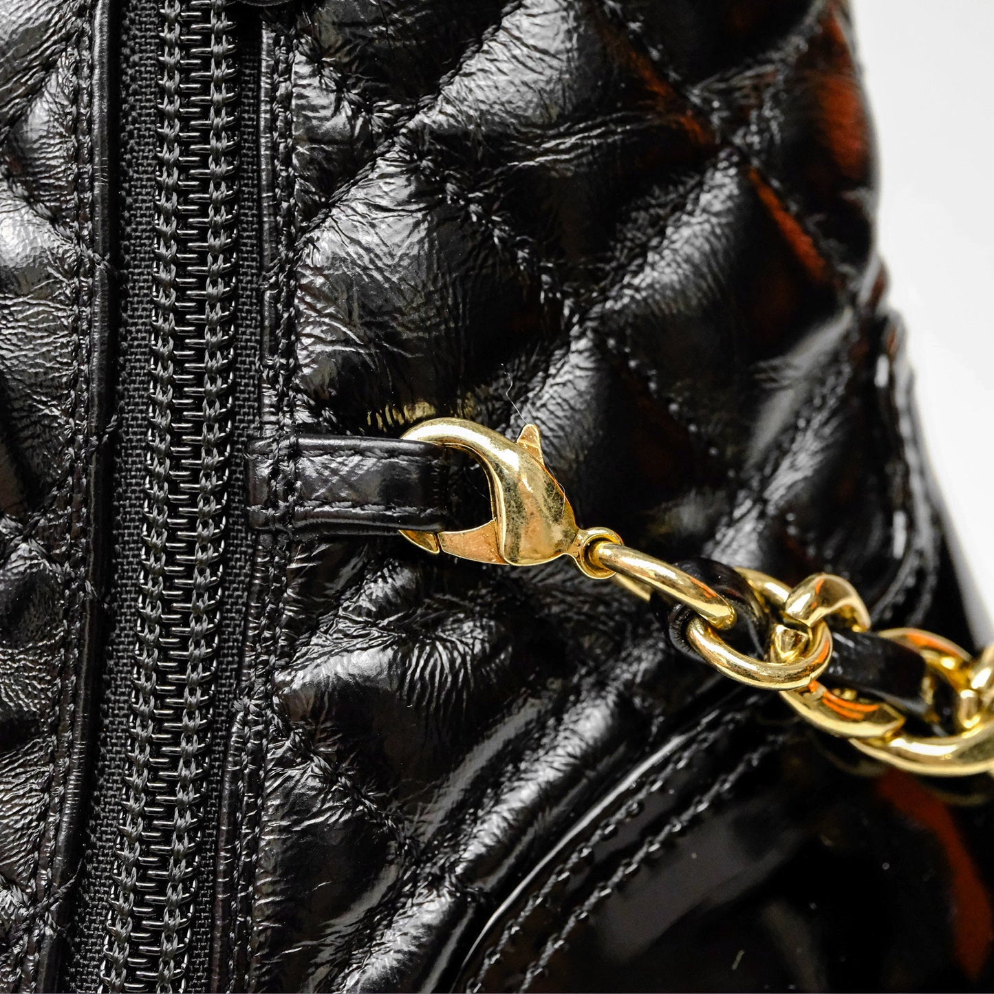 Chanel Patent Chain Lace Up Combat Boots Shiny Calfskin Black Size 36.5
