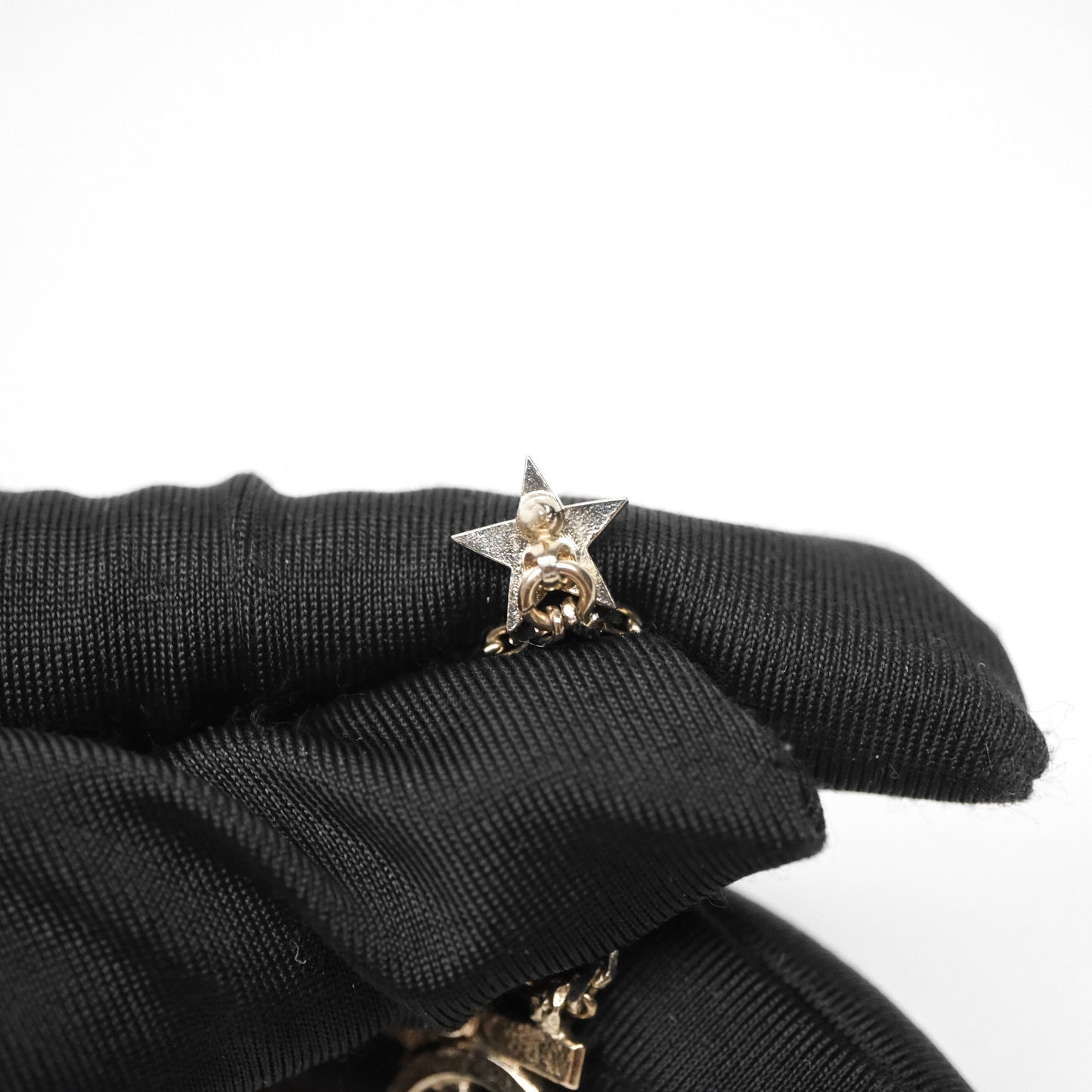 Chanel Crystal CC Star Drop Earrings Gold Tone 22S