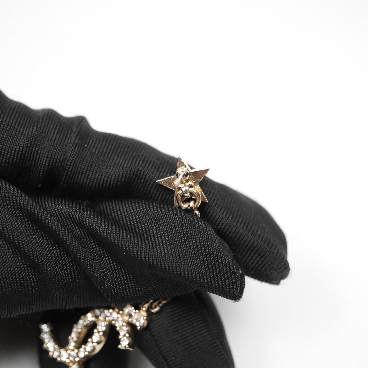 Chanel Crystal CC Star Drop Earrings Gold Tone 22S