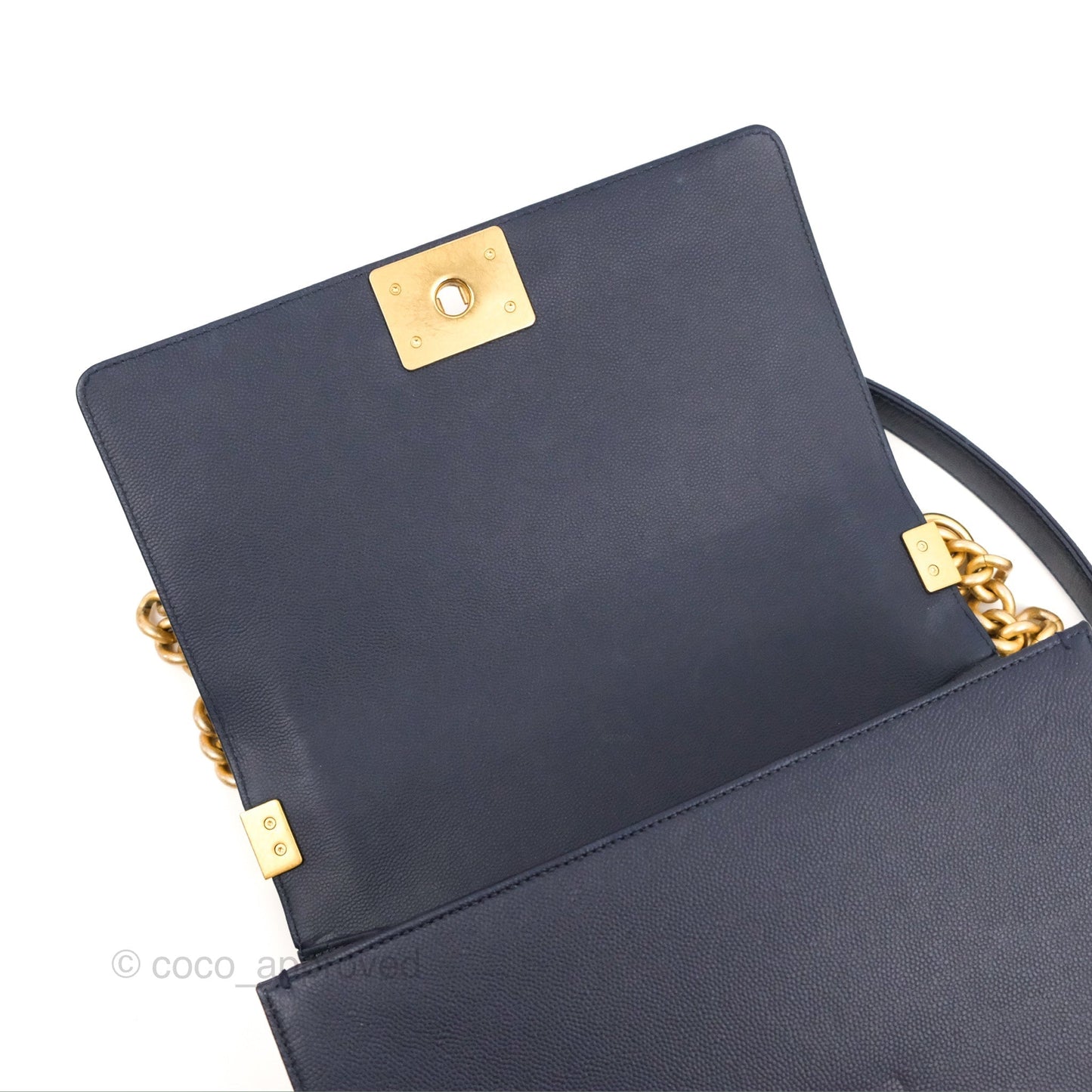 Chanel Quilted Medium Boy Navy Caviar Aged Gold Hardware