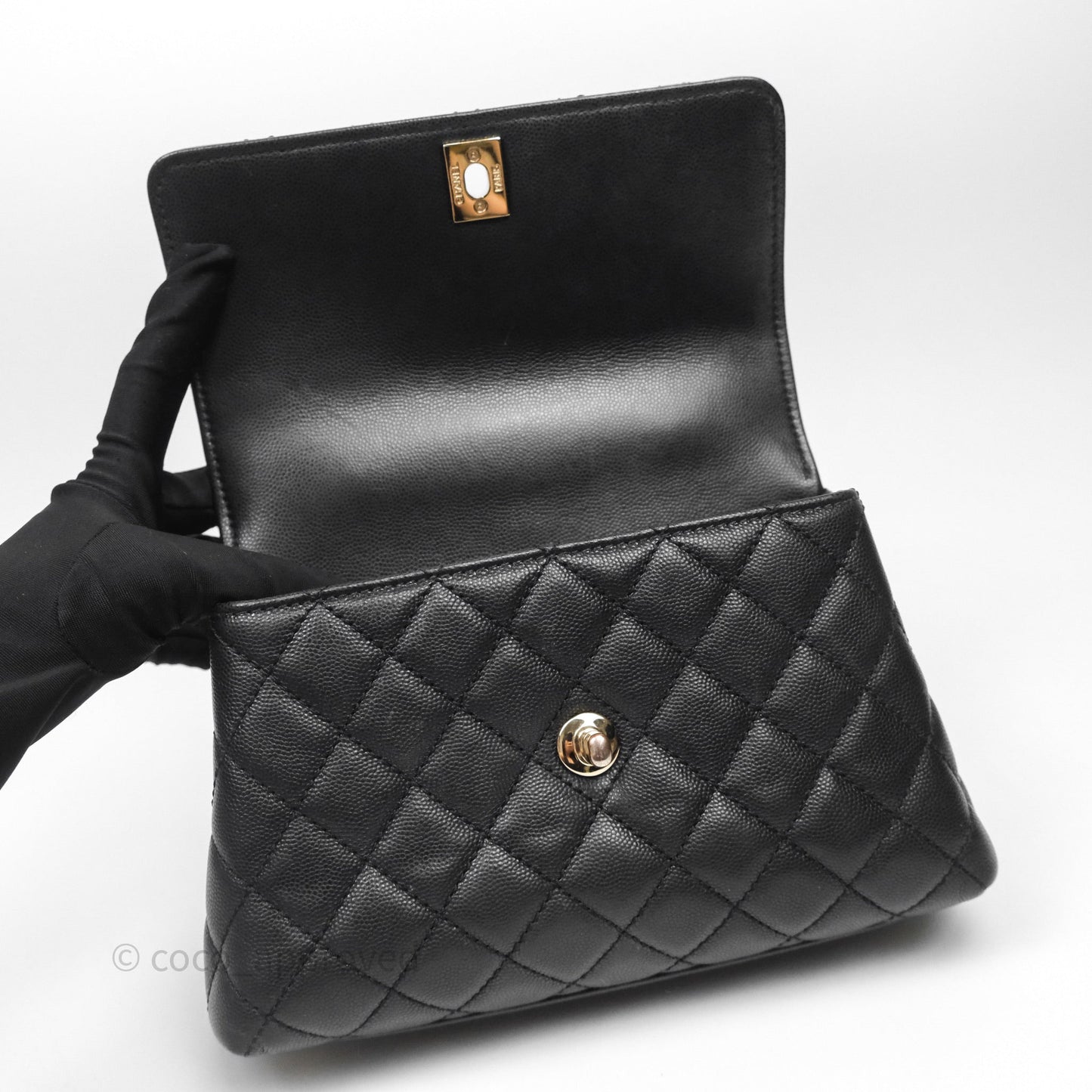 Chanel Small Coco Handle Quilted Black Caviar Gold Hardware