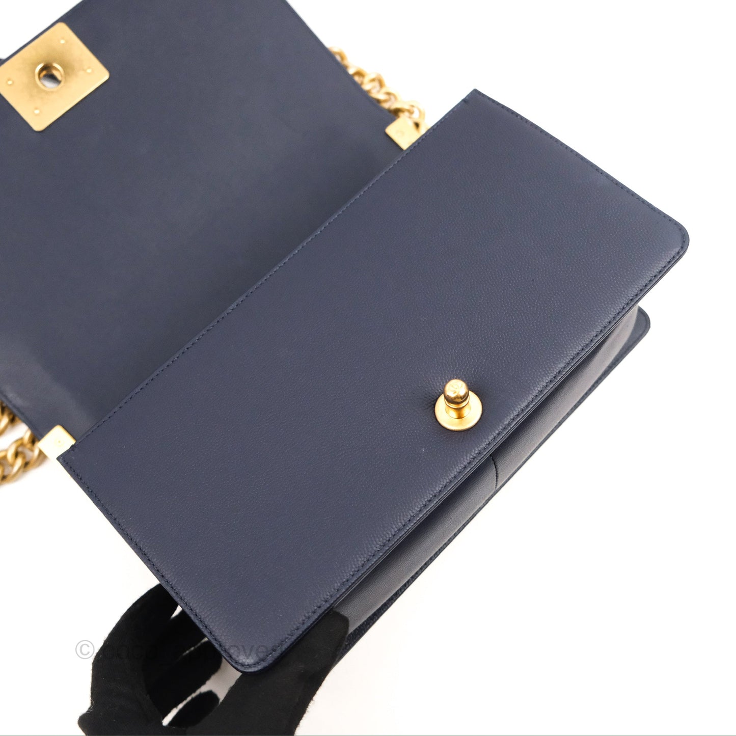 Chanel Quilted Medium Boy Navy Caviar Aged Gold Hardware