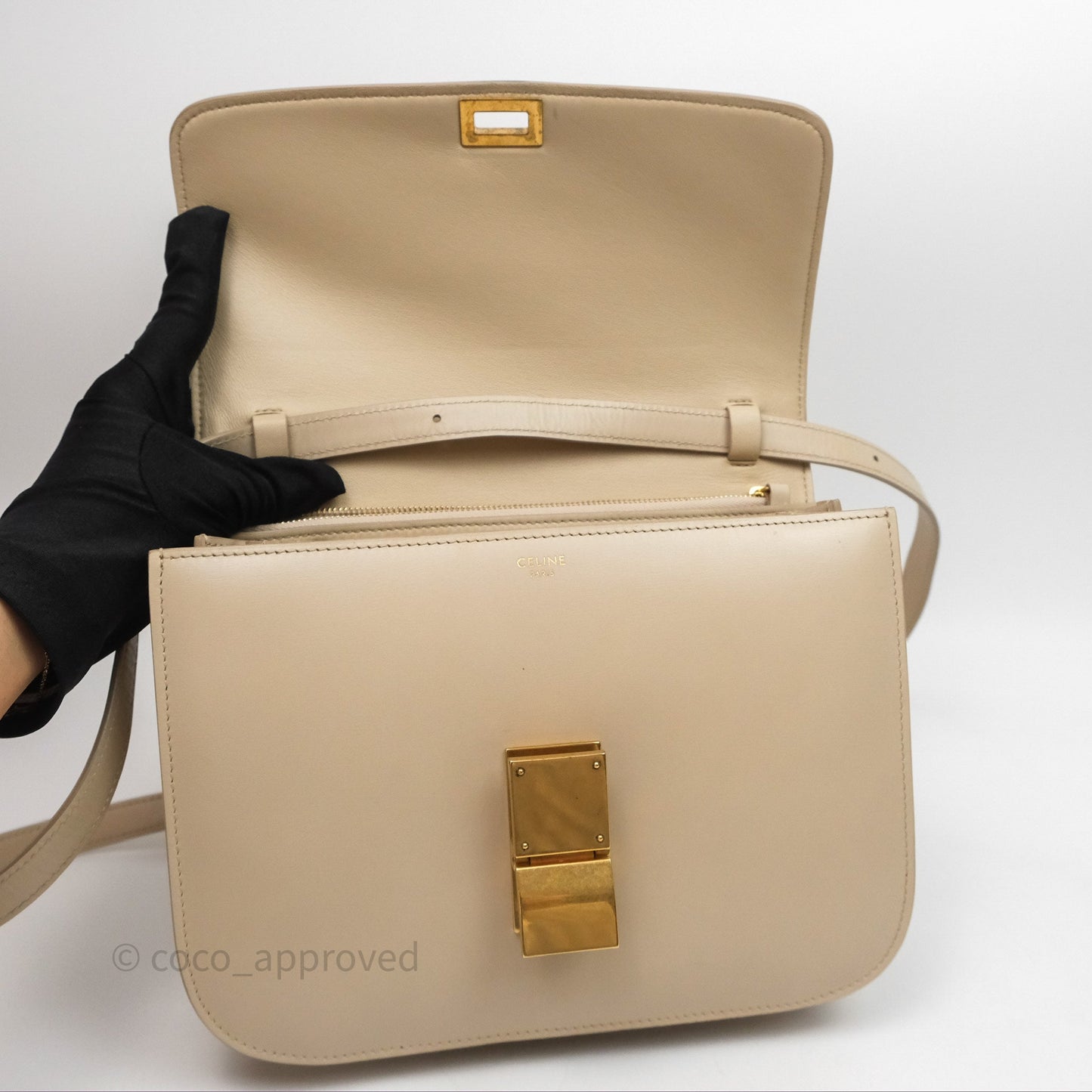 Celine Medium Classic Box Flap Beige Calfskin