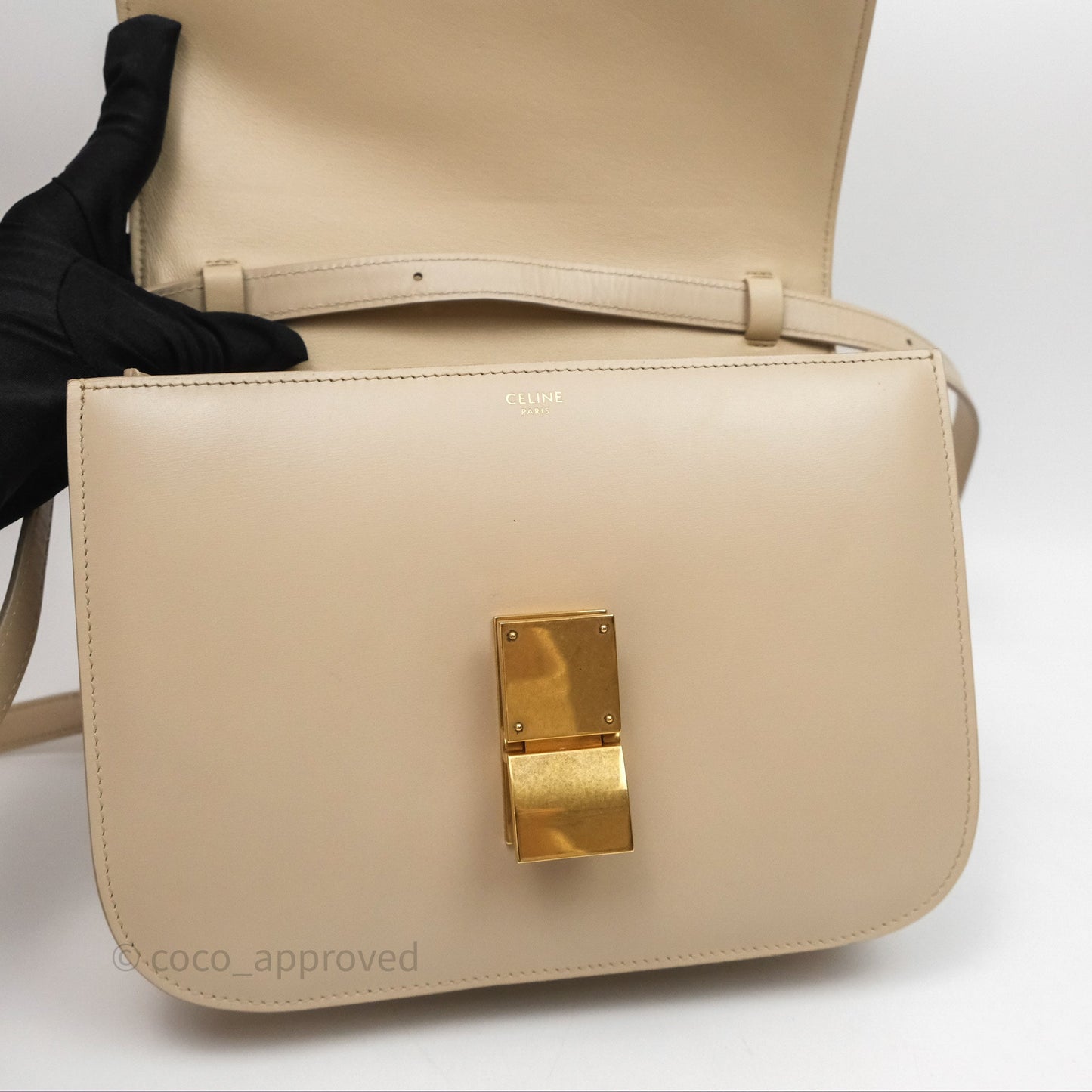 Celine Medium Classic Box Flap Beige Calfskin