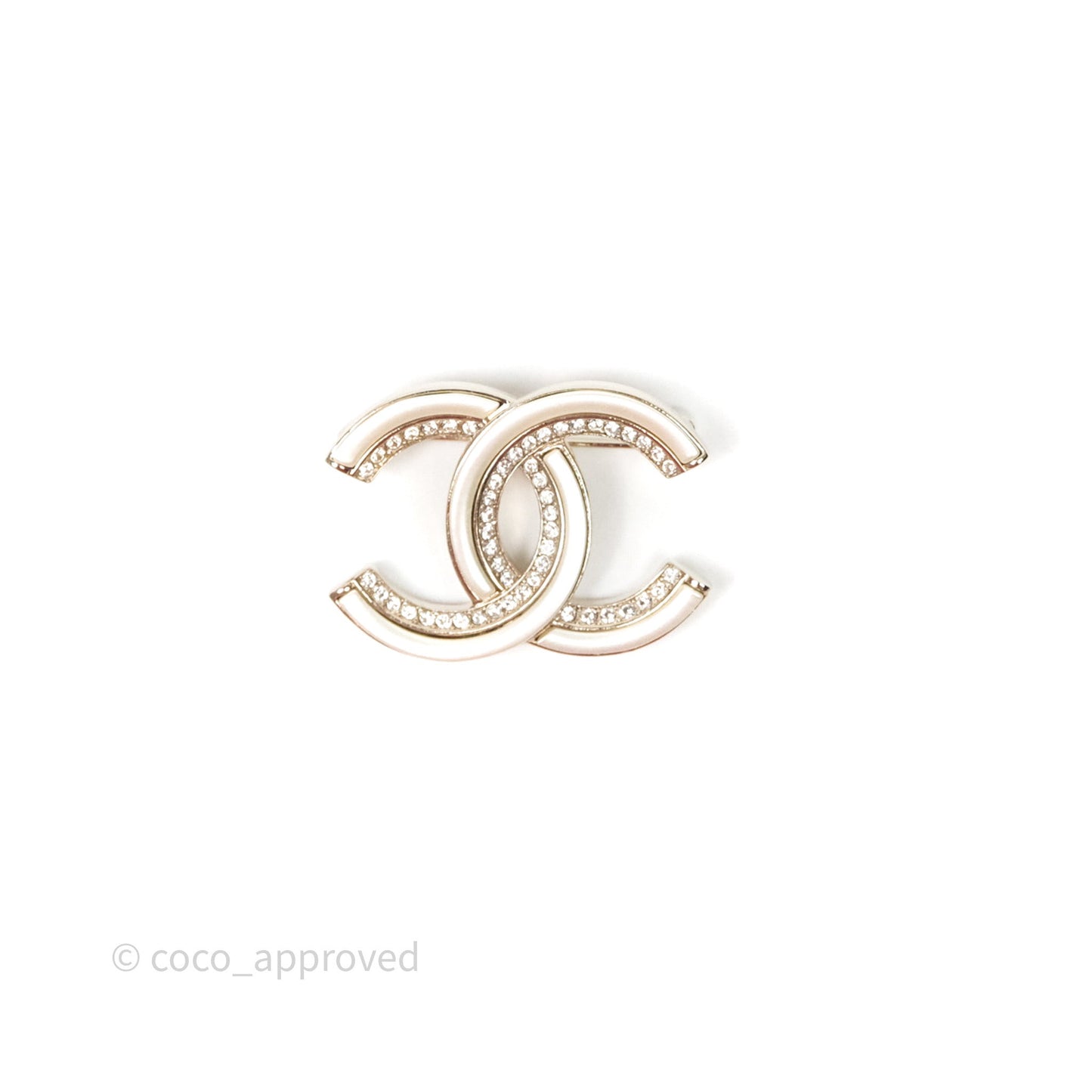 Chanel Crystal White Resin Brooch Gold Tone 21B