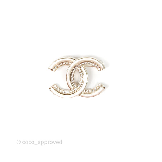 Chanel Crystal White Resin Brooch Gold Tone 21B