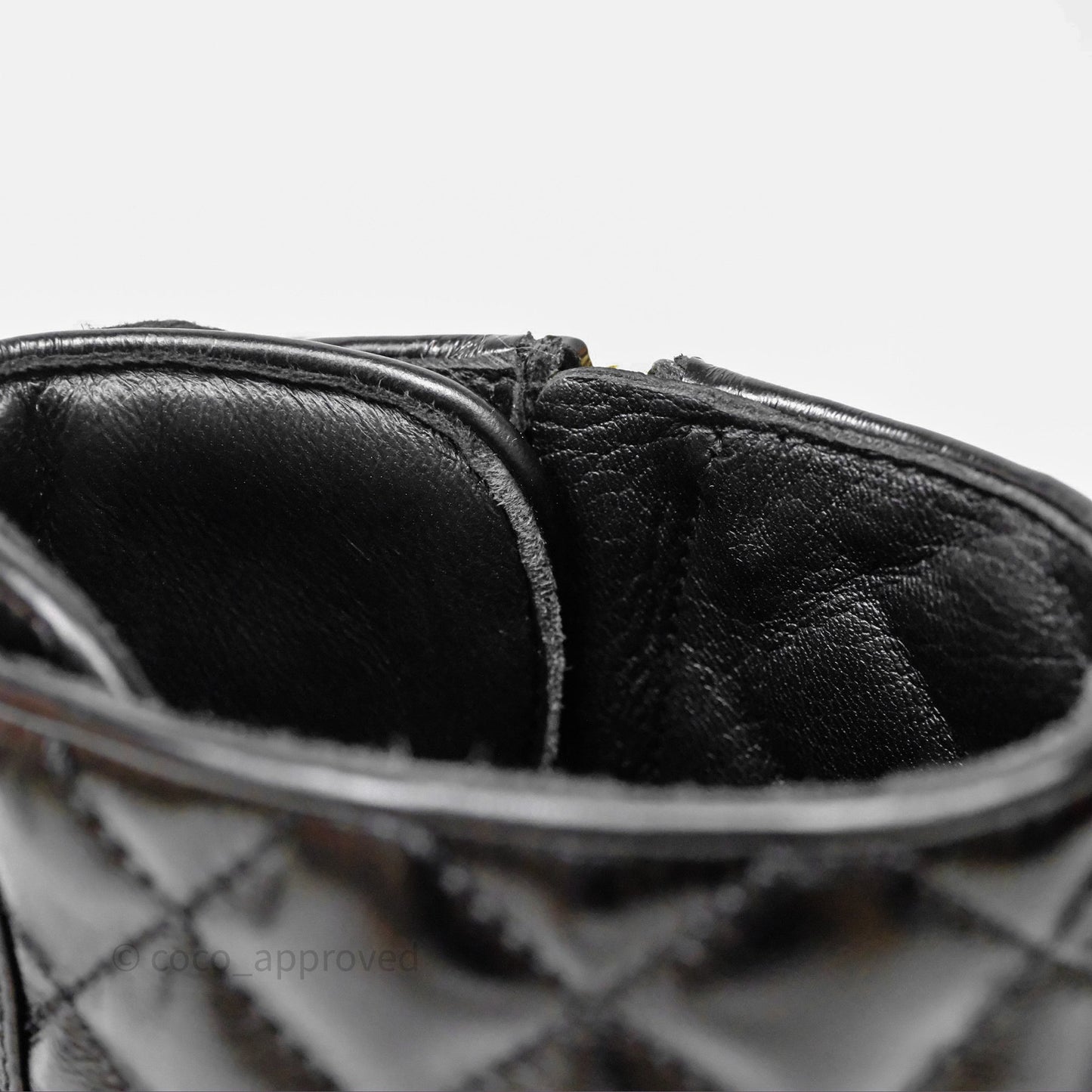 Chanel Patent Chain Lace Up Combat Boots Shiny Calfskin Black Size 36.5