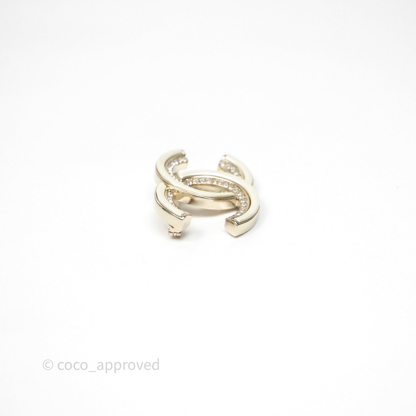 Chanel Crystal White Resin Brooch Gold Tone 21B
