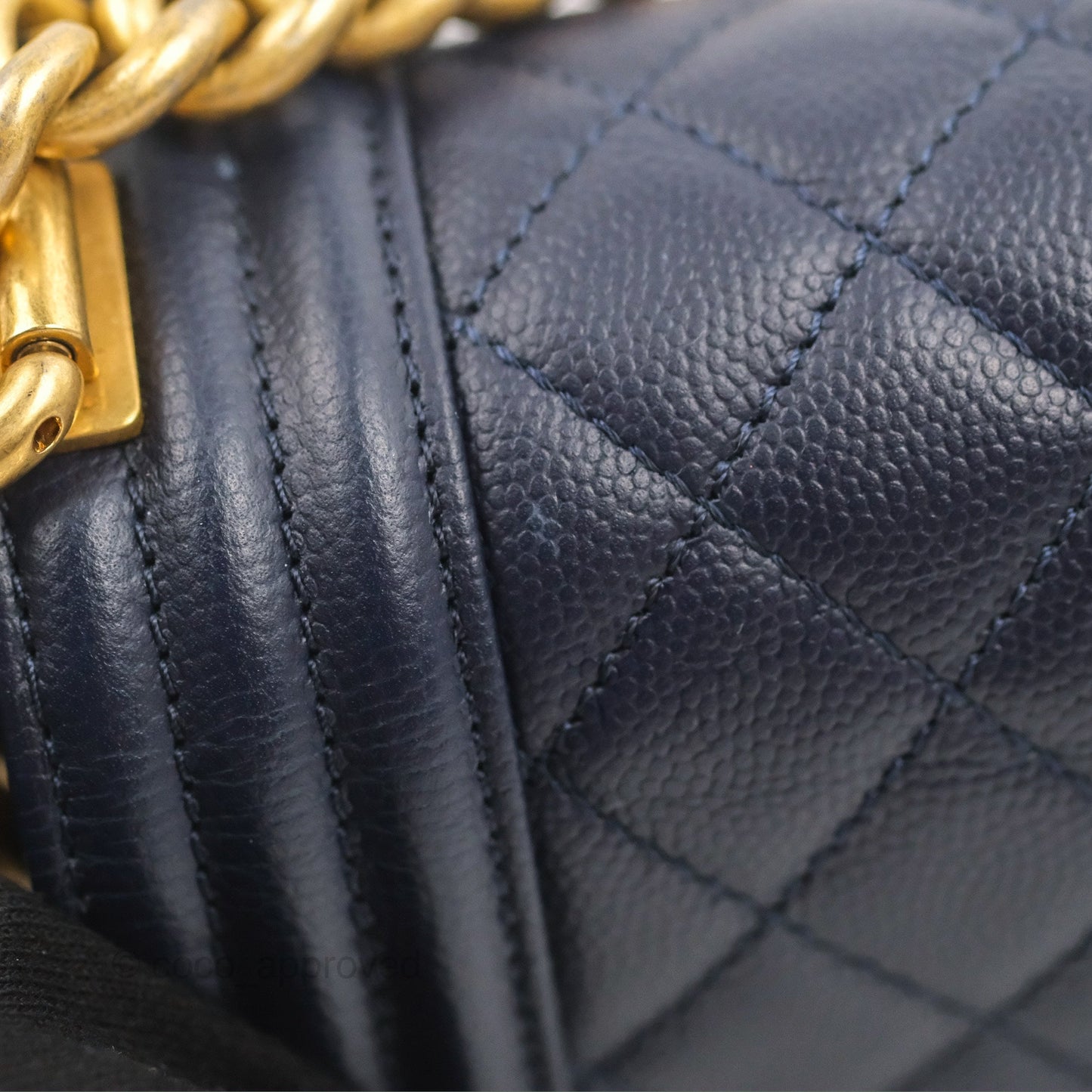 Chanel Quilted Medium Boy Navy Caviar Aged Gold Hardware