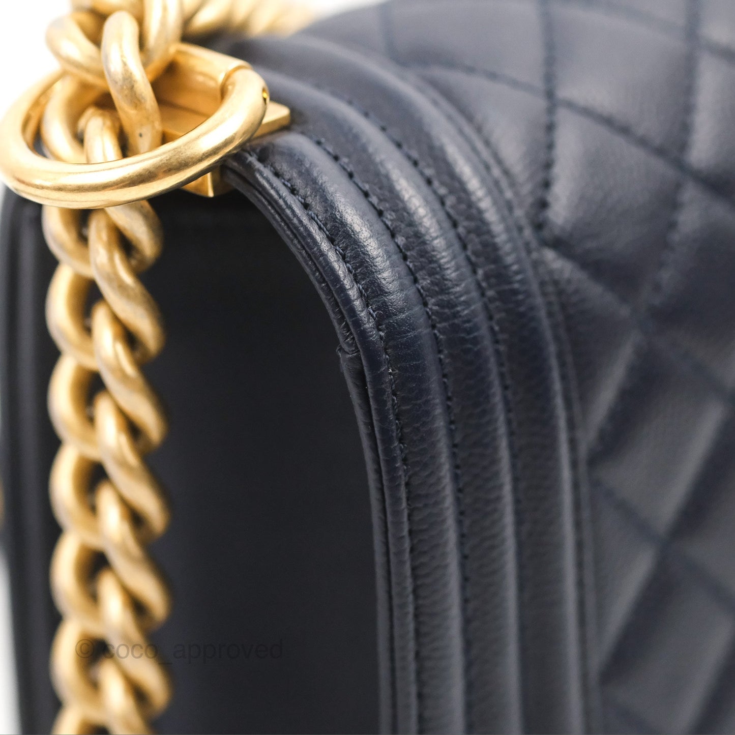 Chanel Quilted Medium Boy Navy Caviar Aged Gold Hardware