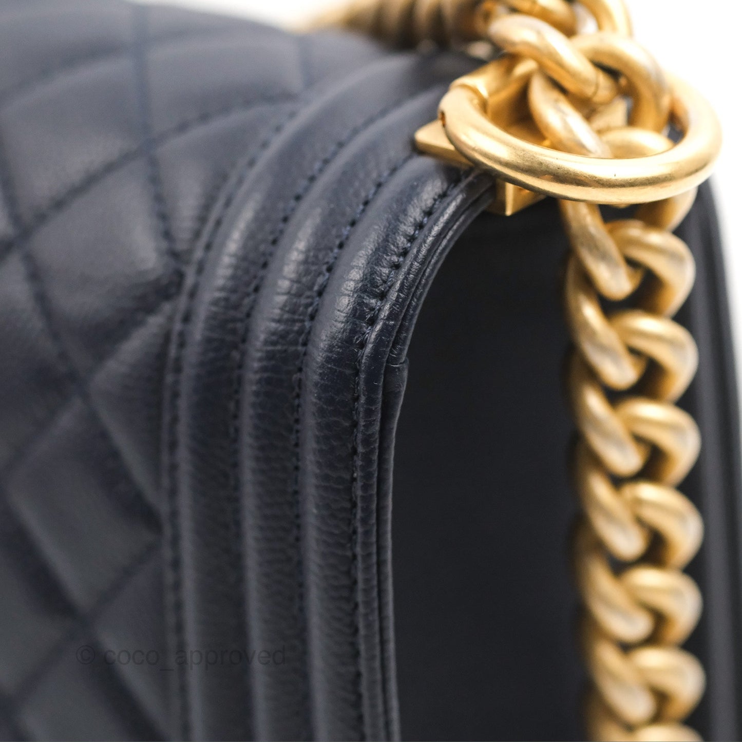 Chanel Quilted Medium Boy Navy Caviar Aged Gold Hardware