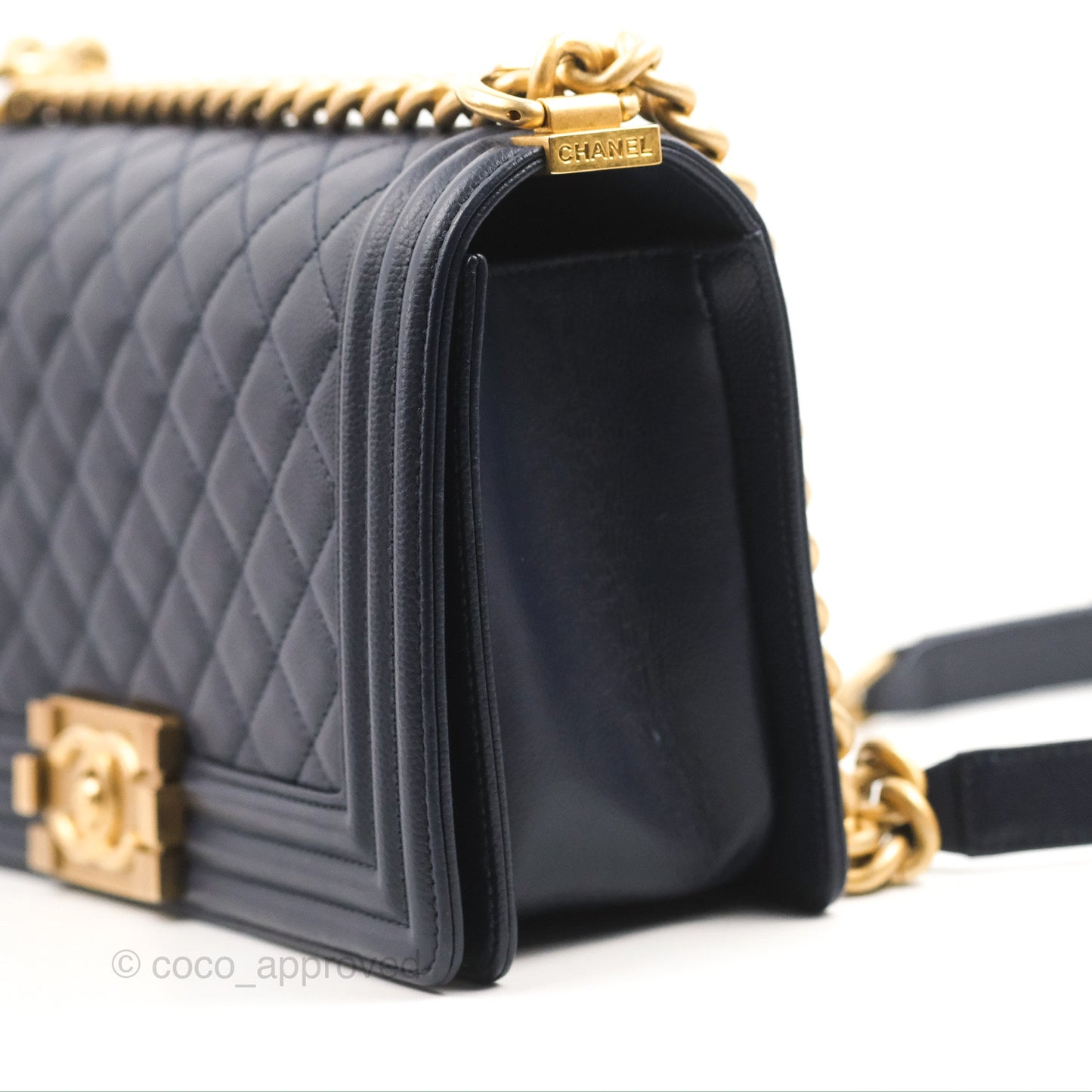 Chanel Quilted Medium Boy Navy Caviar Aged Gold Hardware