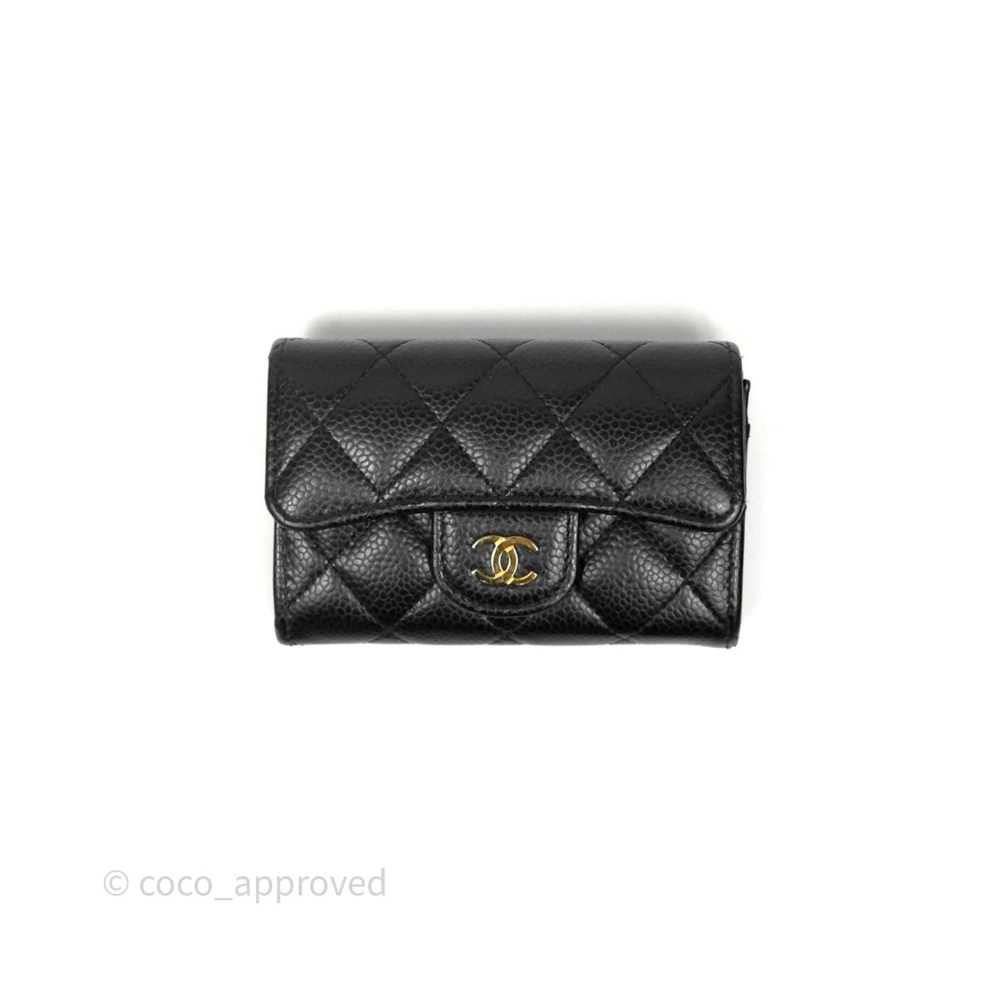 Chanel Quilted Flap Card Holder Black Caviar Gold Hardware