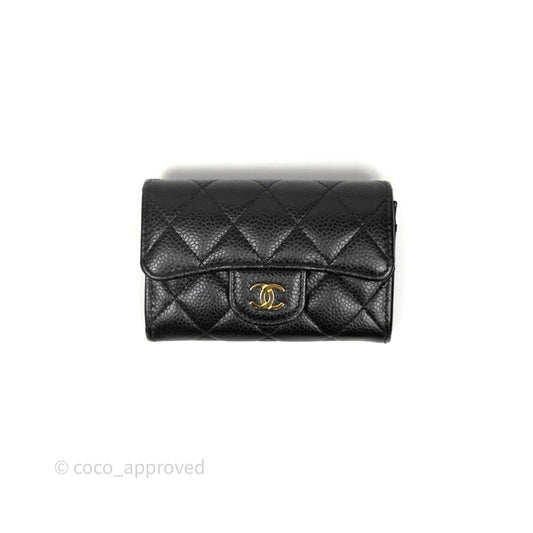 Chanel Quilted Flap Card Holder Black Caviar Gold Hardware