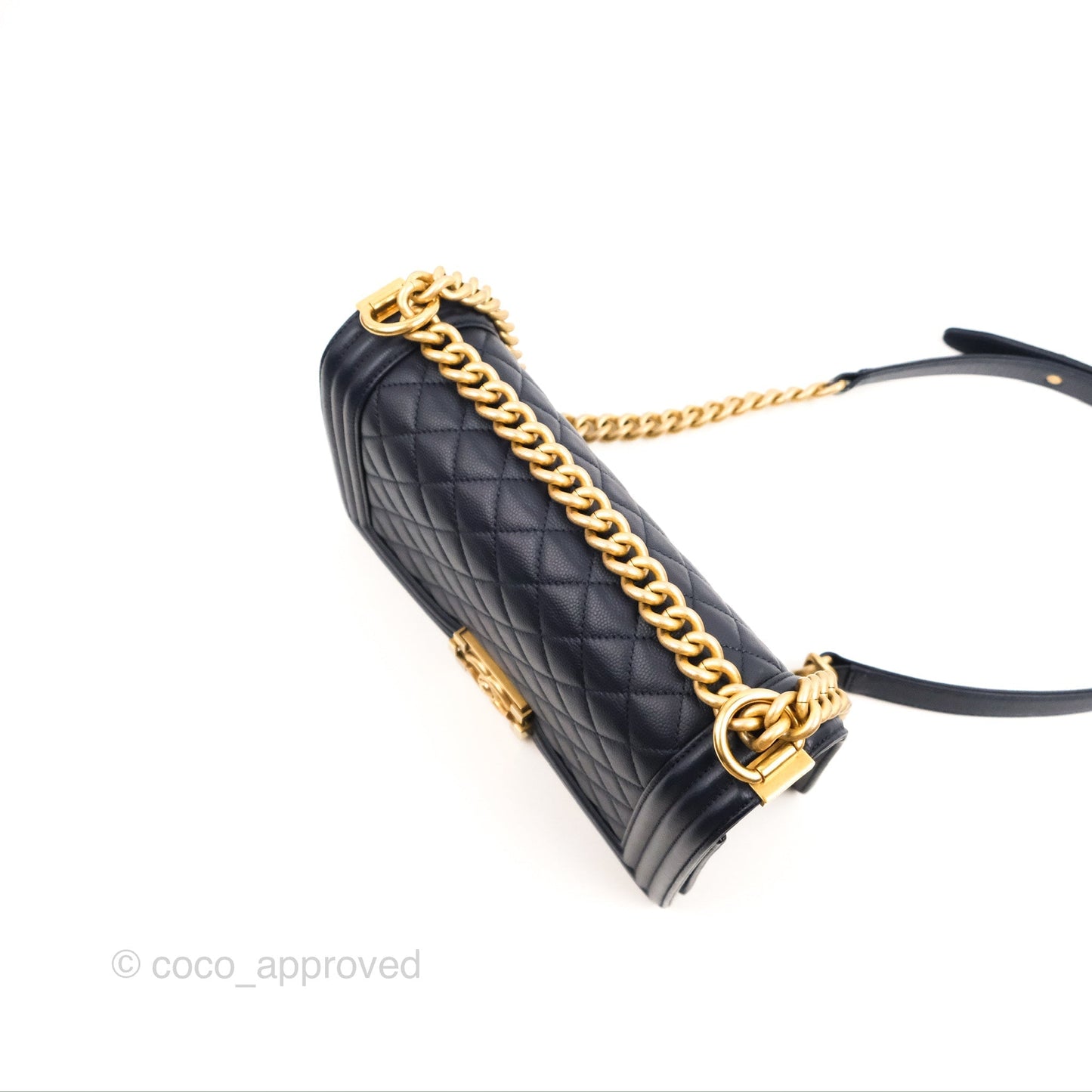 Chanel Quilted Medium Boy Navy Caviar Aged Gold Hardware