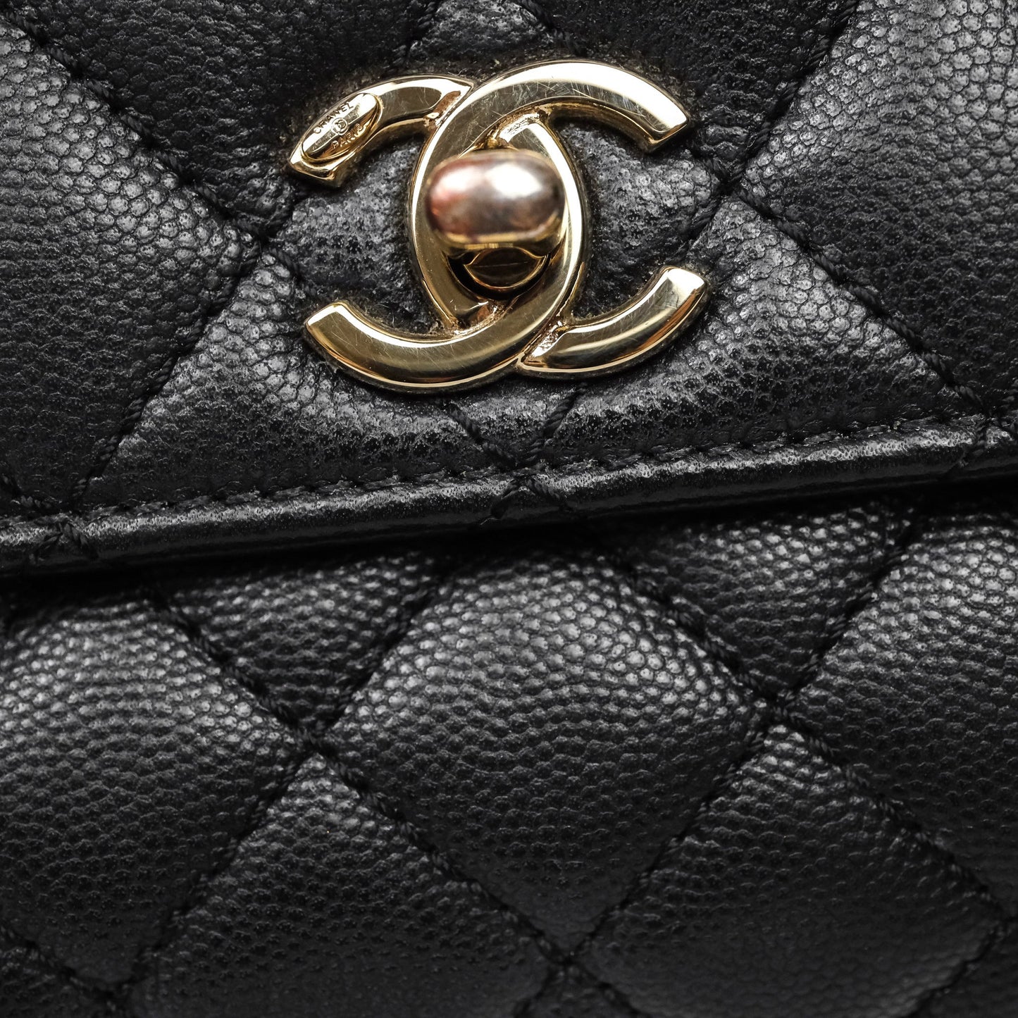 Chanel Small Coco Handle Quilted Black Caviar Gold Hardware