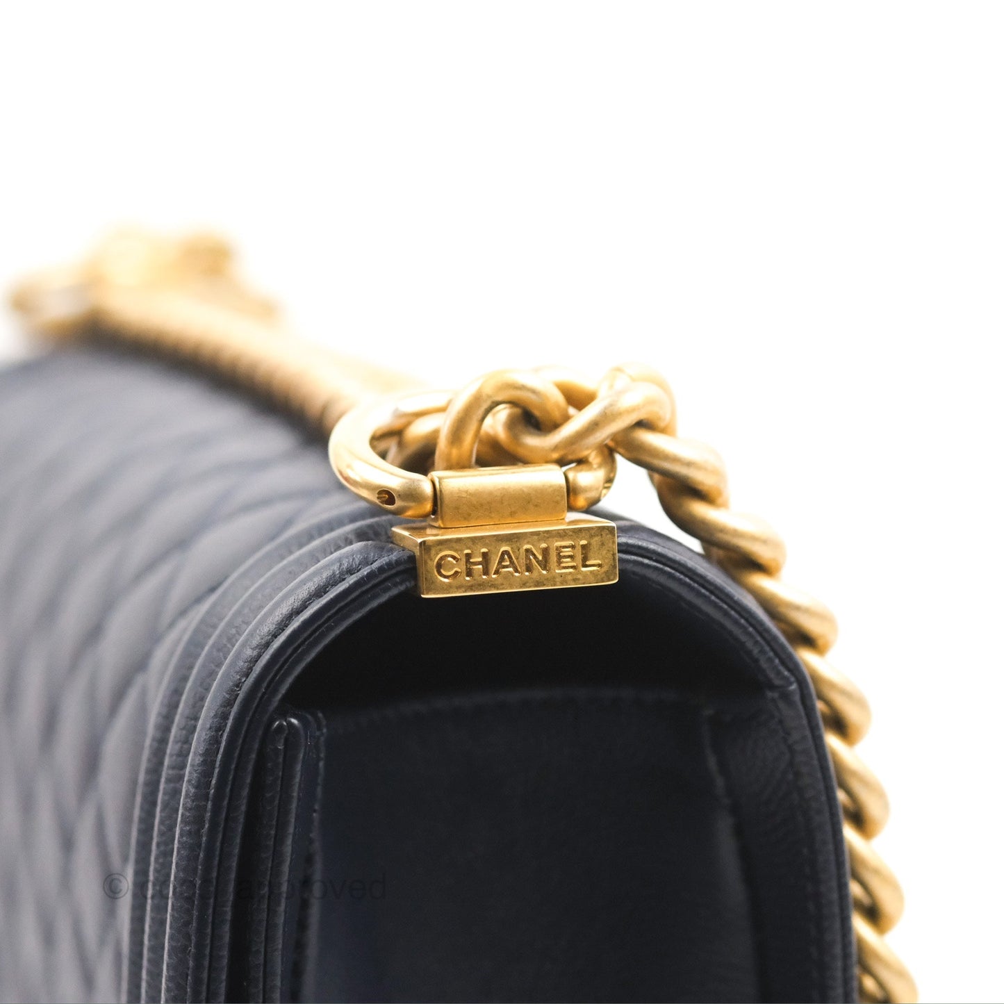 Chanel Quilted Medium Boy Navy Caviar Aged Gold Hardware