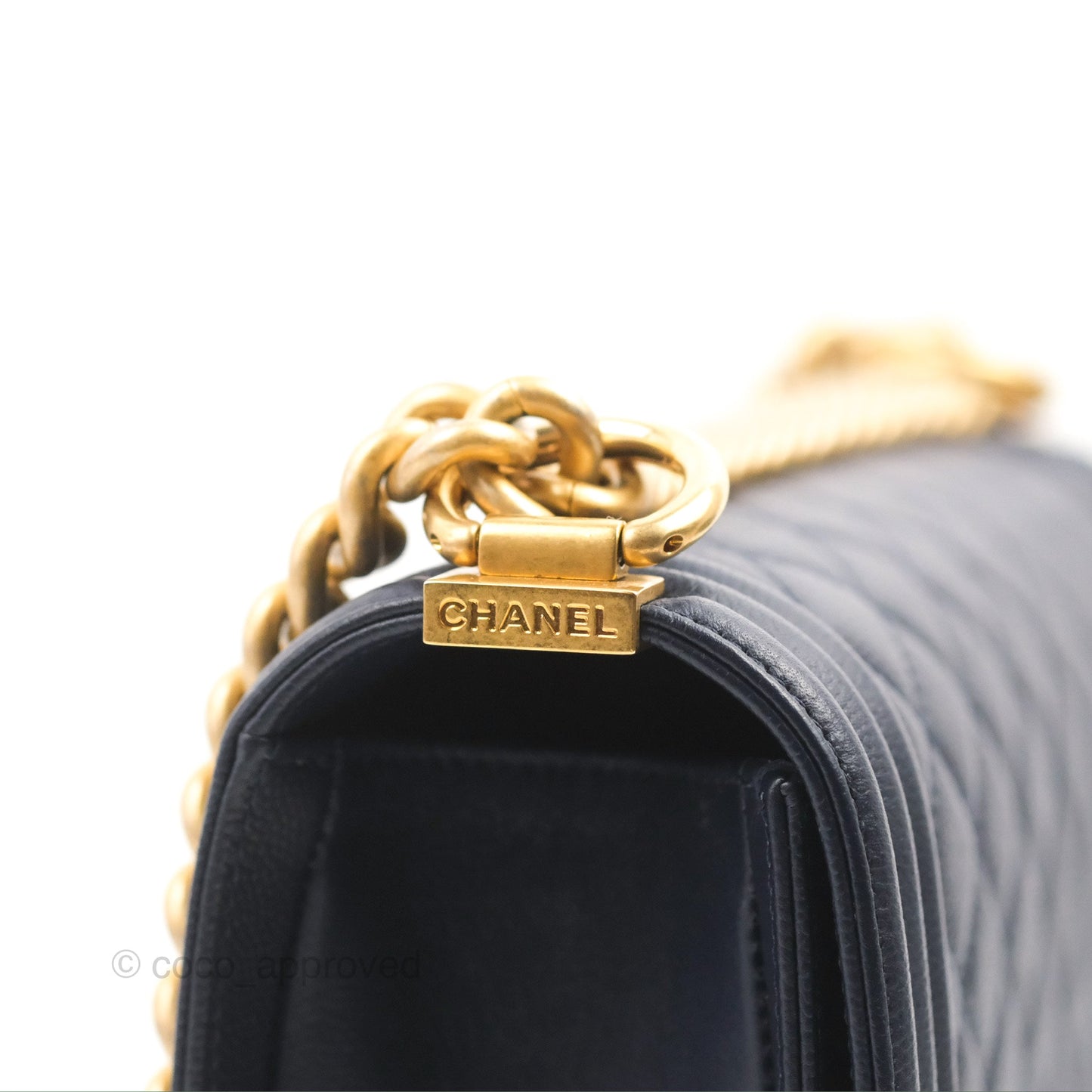 Chanel Quilted Medium Boy Navy Caviar Aged Gold Hardware