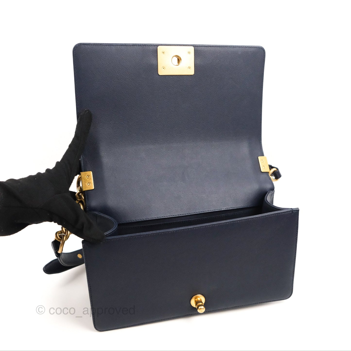 Chanel Quilted Medium Boy Navy Caviar Aged Gold Hardware