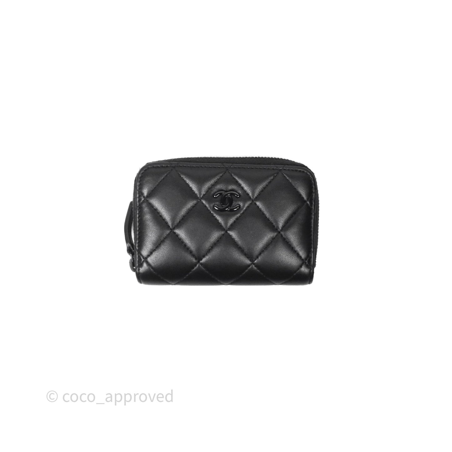 Chanel Quilted Zip Card Holder Lambskin So Black
