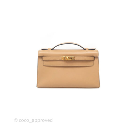 Hermes Kelly Pochette Veau Swift Chai 0M Gold Hardware