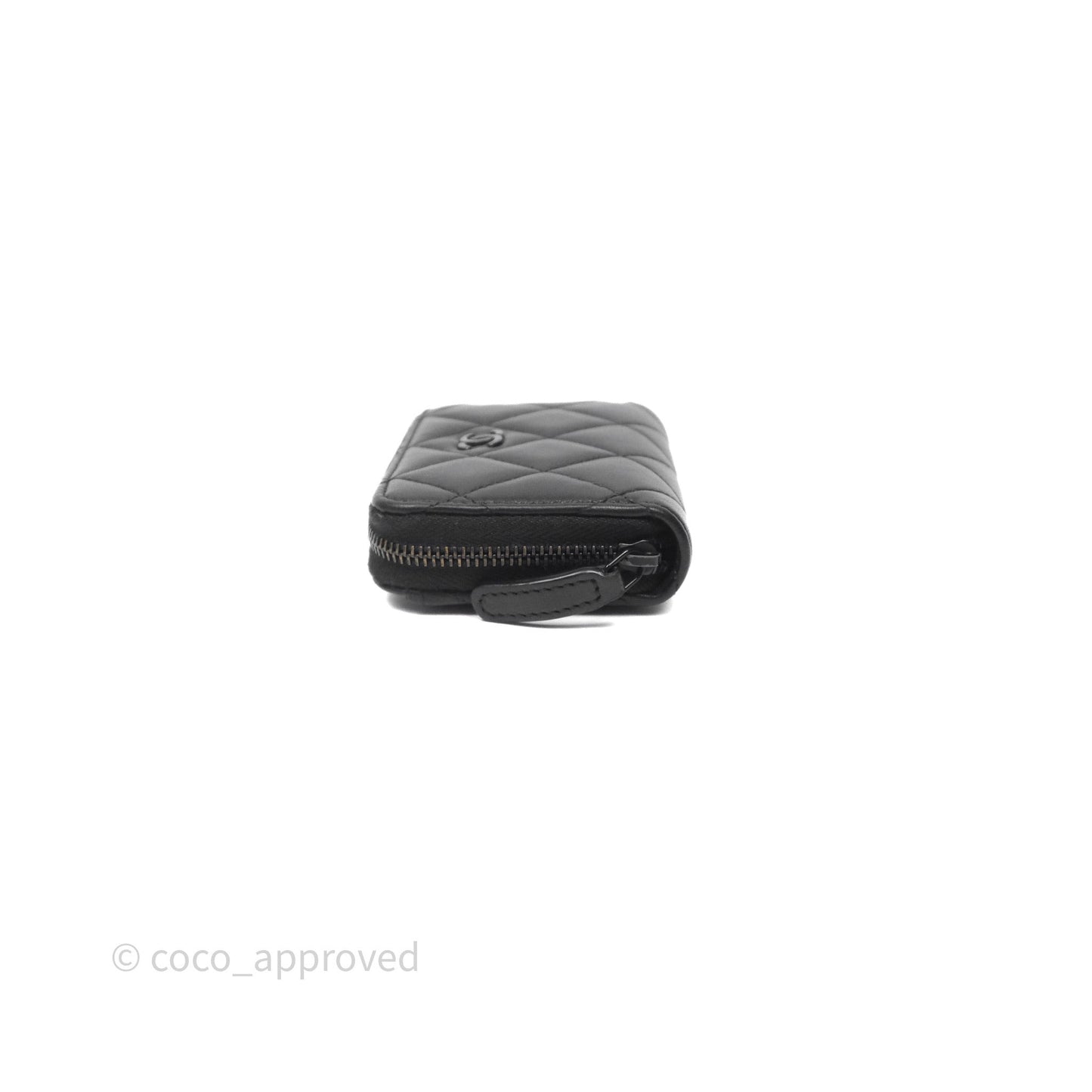 Chanel Quilted Zip Card Holder Lambskin So Black