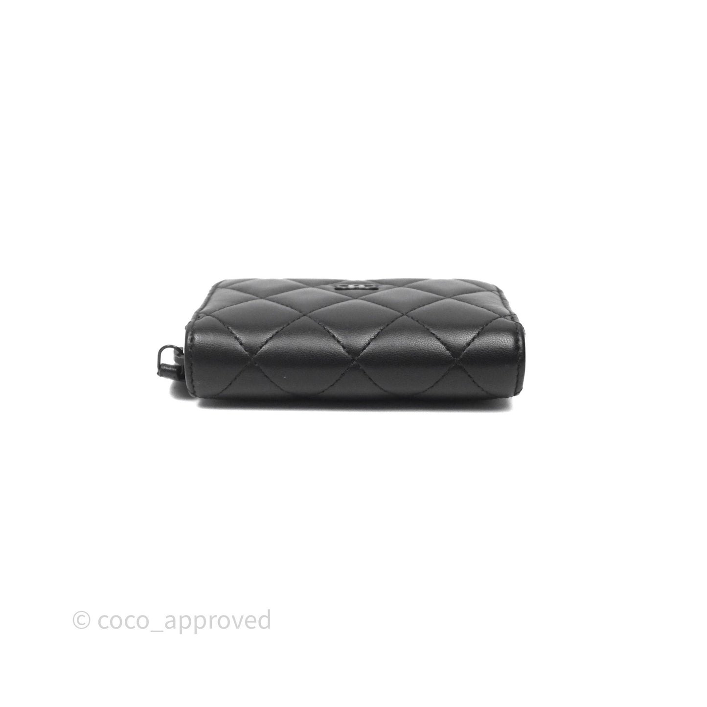 Chanel Quilted Zip Card Holder Lambskin So Black