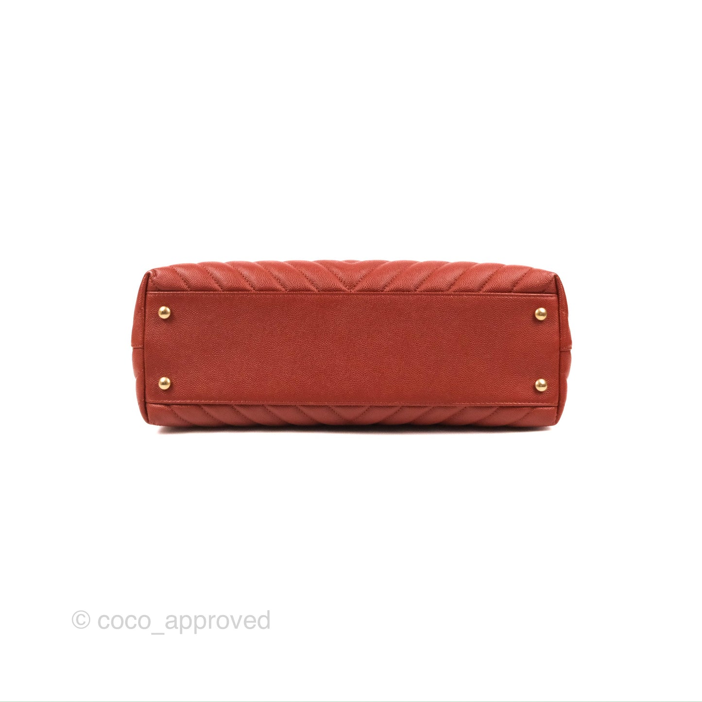 Chanel Large Coco Handle Chevron Brick Red Caviar Aged Gold Hardware