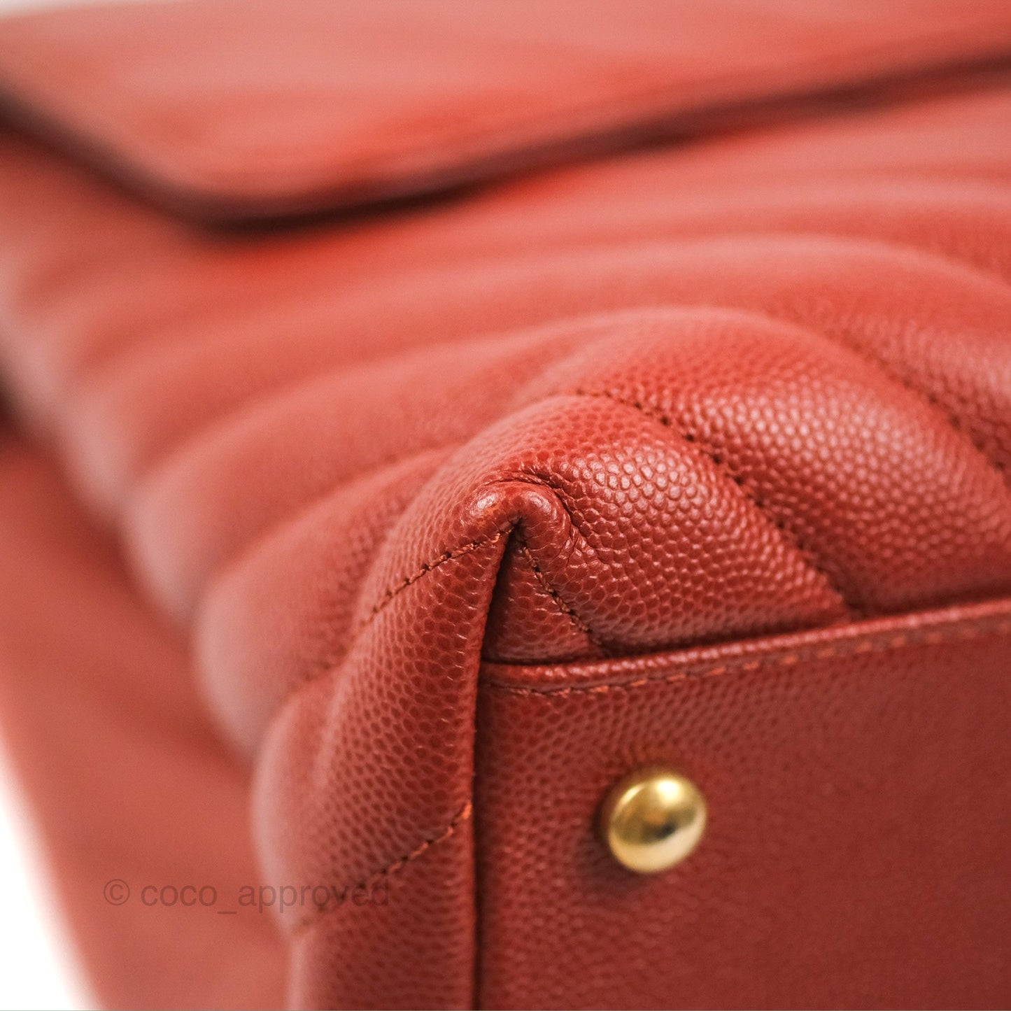 Chanel Large Coco Handle Chevron Brick Red Caviar Aged Gold Hardware
