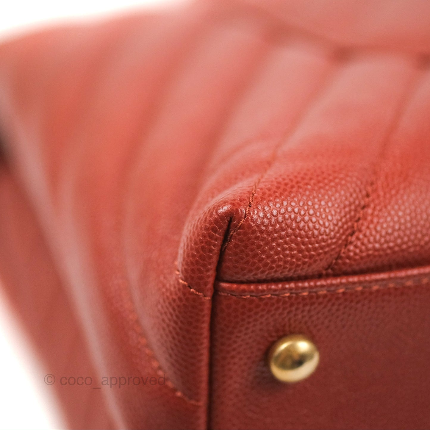 Chanel Large Coco Handle Chevron Brick Red Caviar Aged Gold Hardware