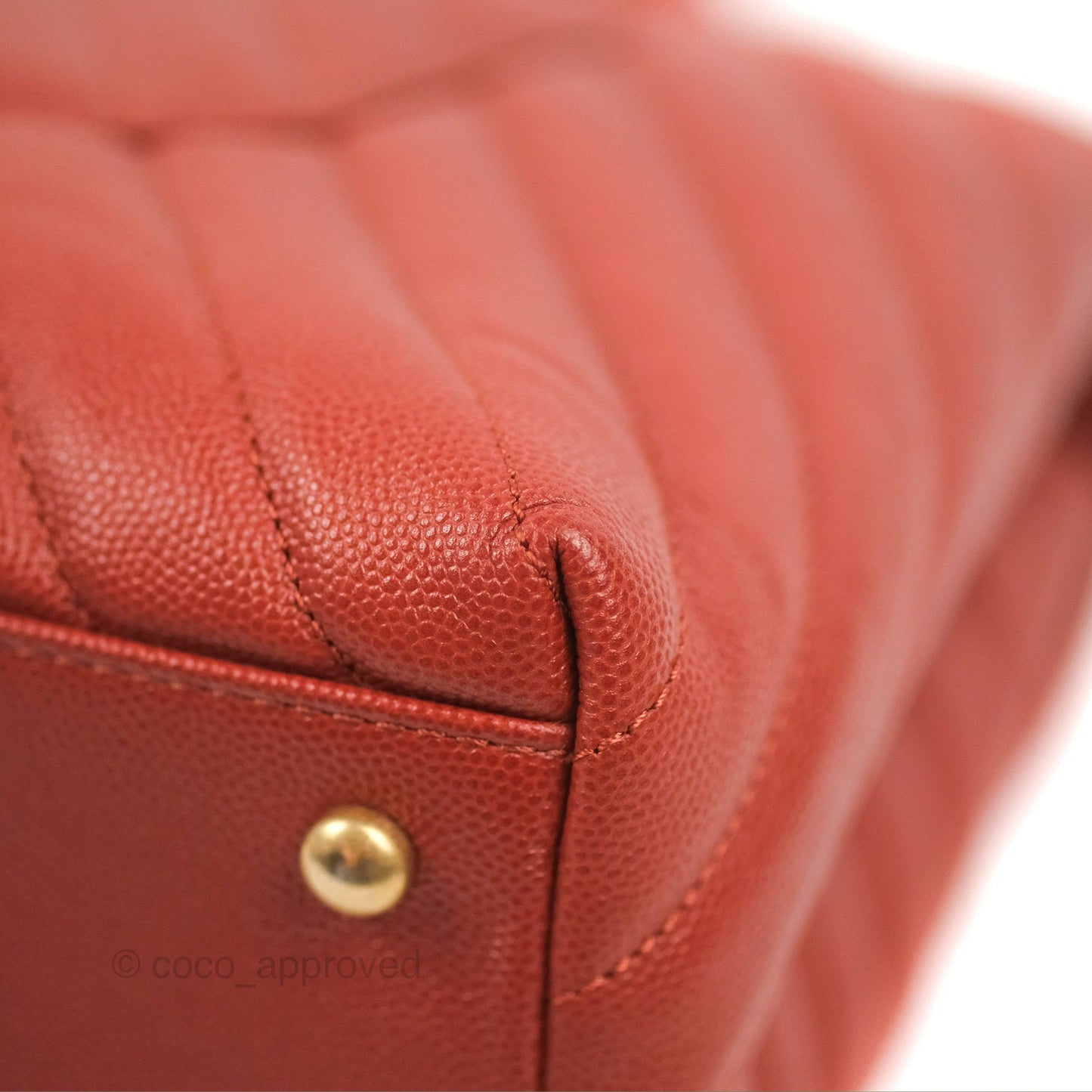 Chanel Large Coco Handle Chevron Brick Red Caviar Aged Gold Hardware