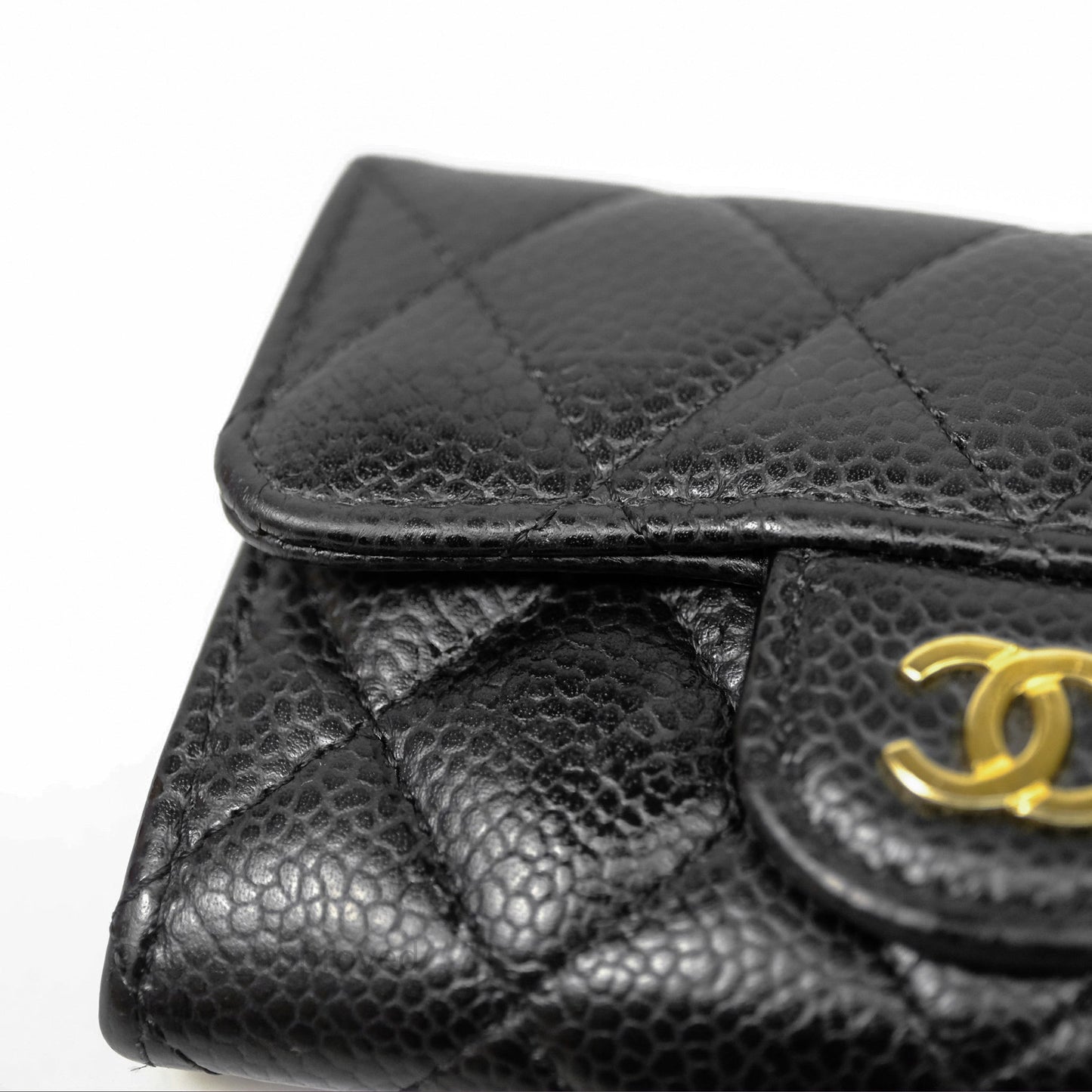 Chanel Quilted Flap Card Holder Black Caviar Gold Hardware