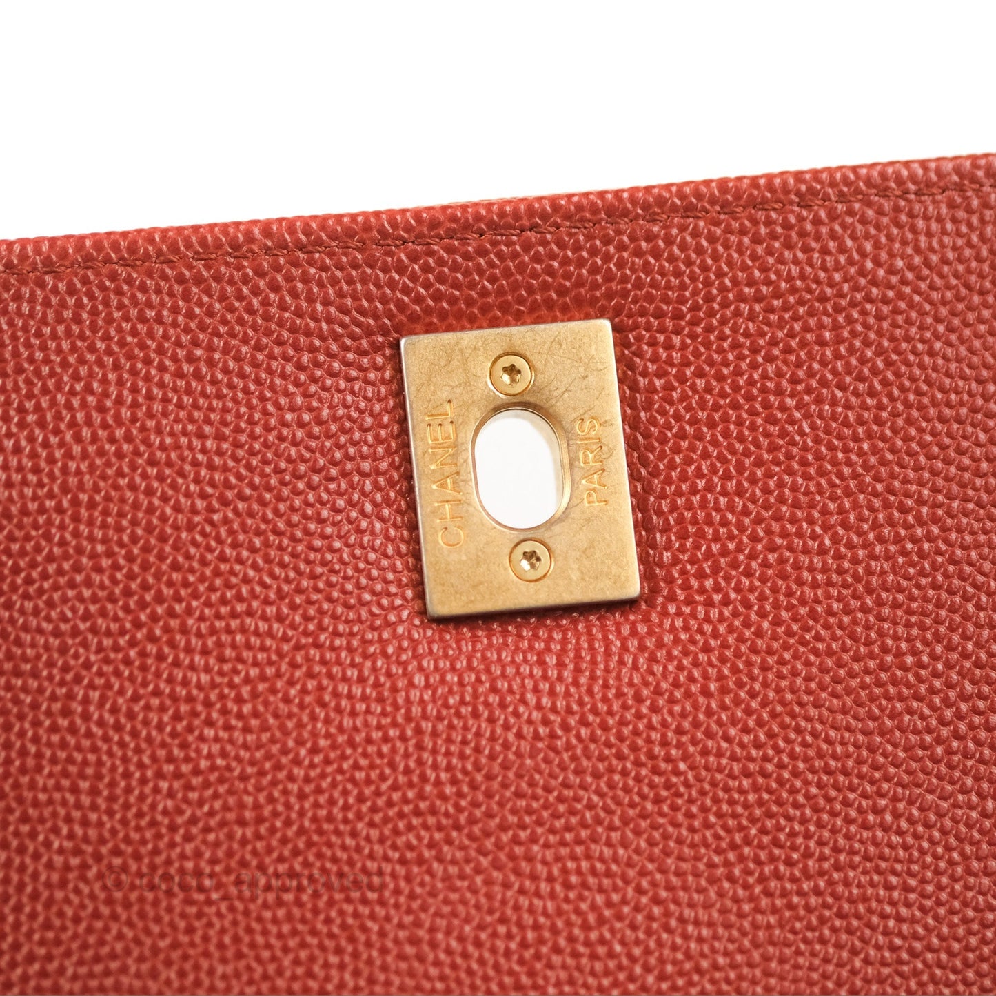 Chanel Large Coco Handle Chevron Brick Red Caviar Aged Gold Hardware