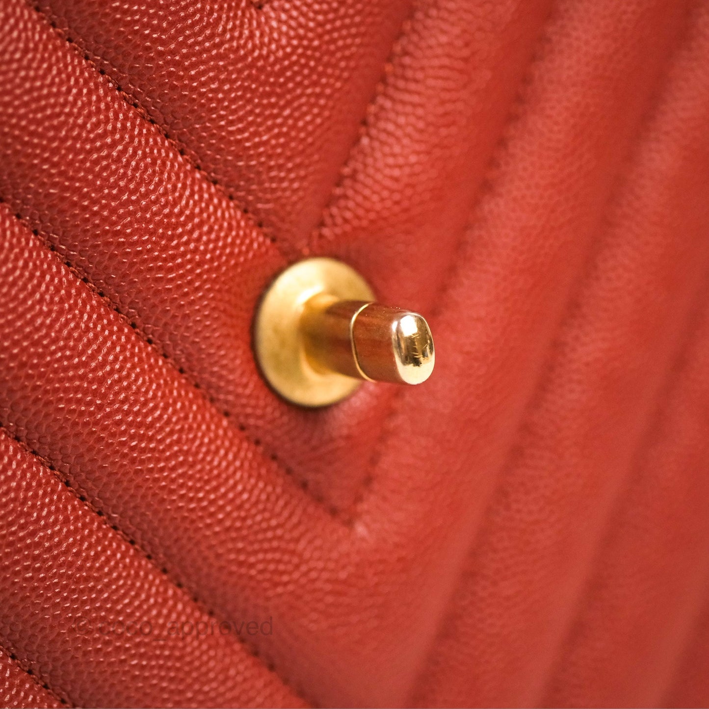 Chanel Large Coco Handle Chevron Brick Red Caviar Aged Gold Hardware