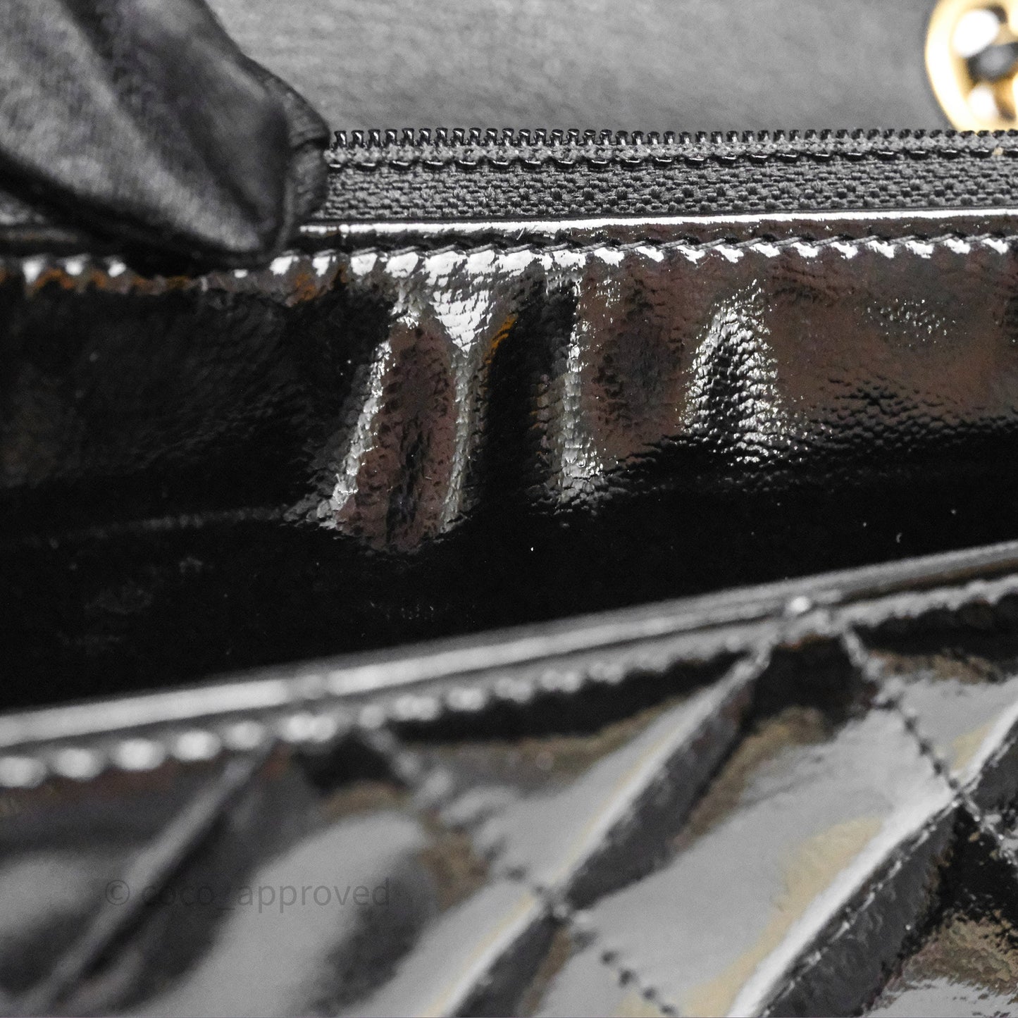 Chanel Quilted CC Logo Wallet On Chain Black Shiny Crumpled Calfskin Aged Gold Hardware