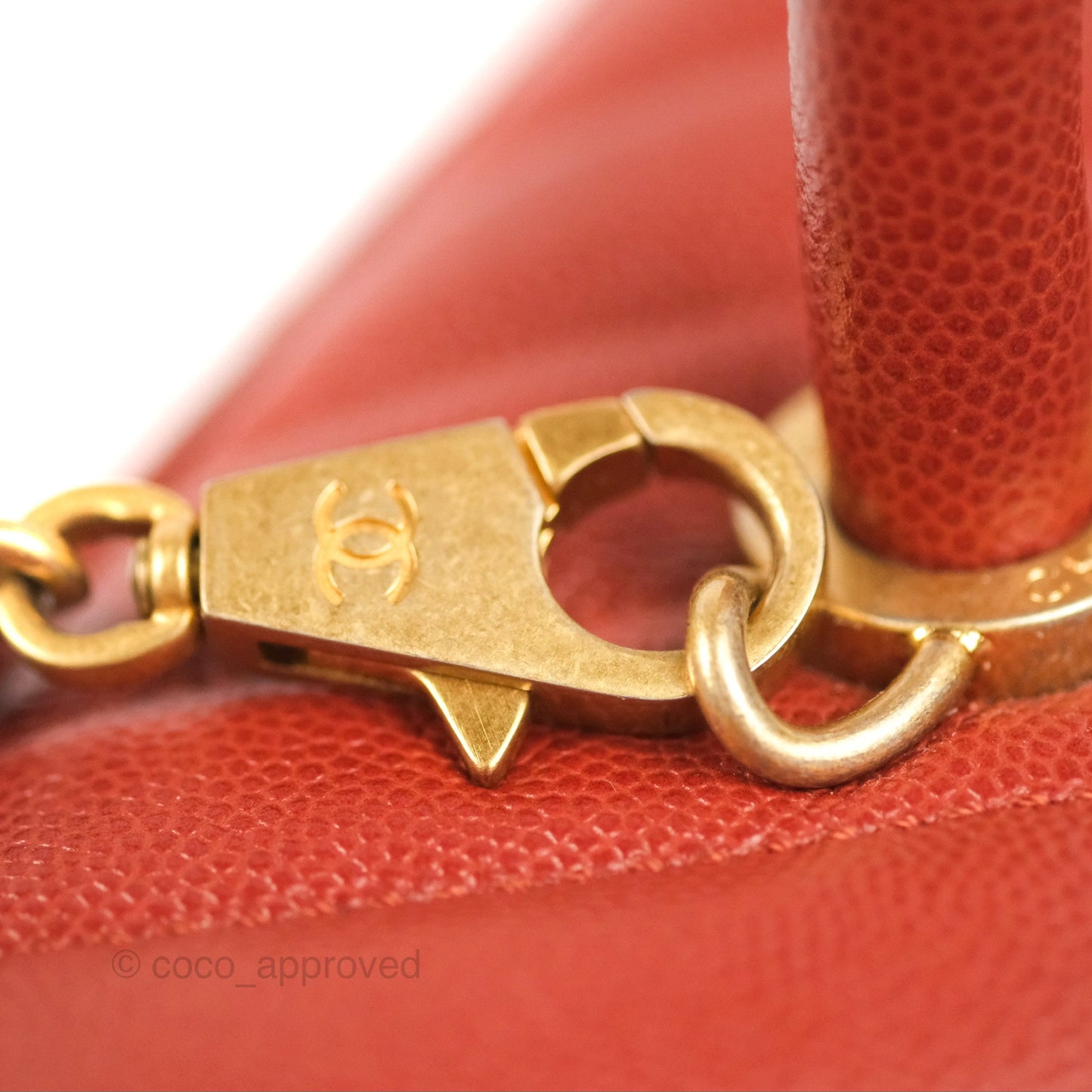 Chanel Large Coco Handle Chevron Brick Red Caviar Aged Gold Hardware