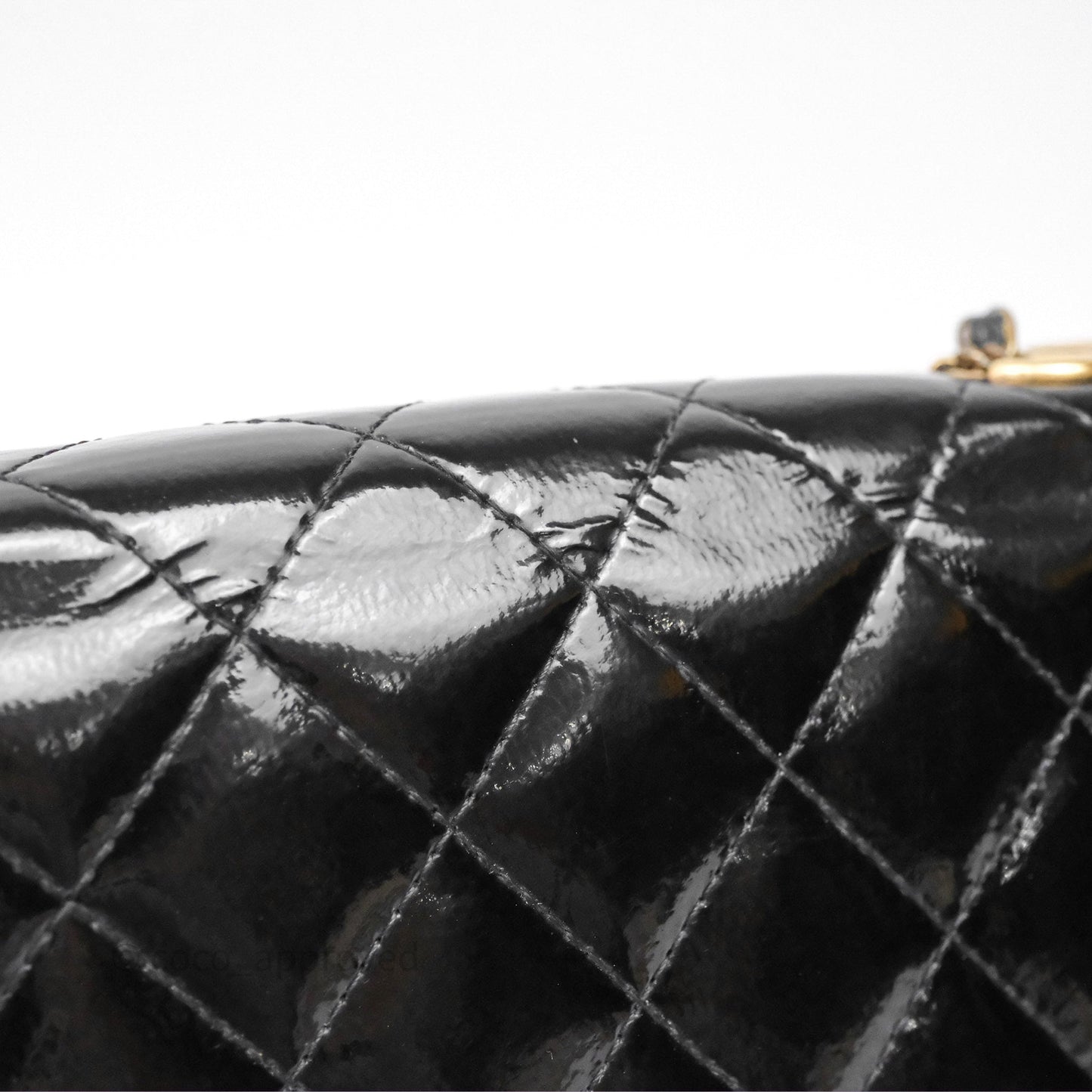 Chanel Quilted CC Logo Wallet On Chain Black Shiny Crumpled Calfskin Aged Gold Hardware