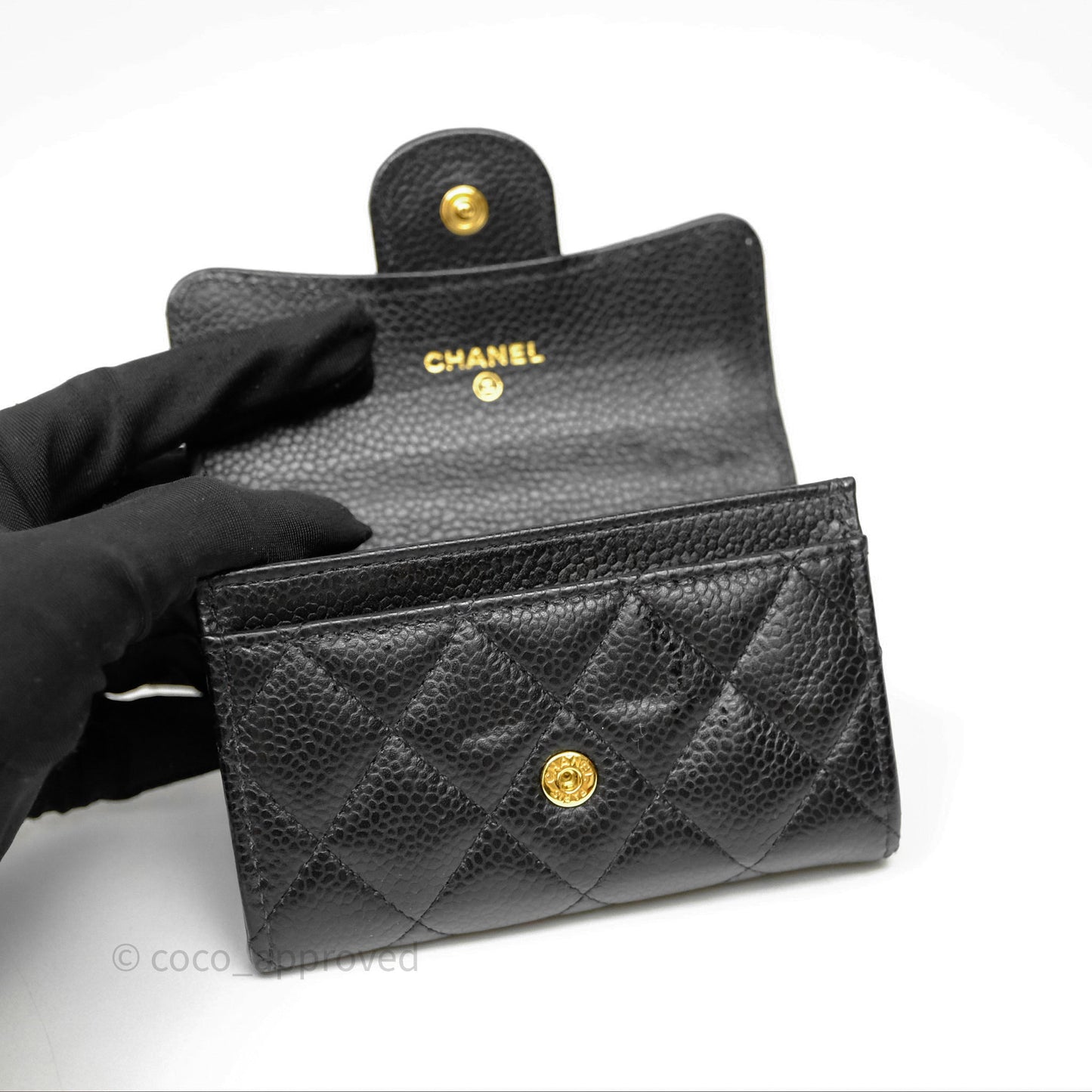 Chanel Quilted Flap Card Holder Black Caviar Gold Hardware
